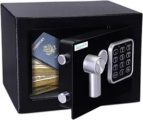 SereneLife Cofre digital SAFEPremium Steel – 23 cm x 17 cm x 17 cm | Armazenamento seguro para dinheiro, armas de fogo e joias | Ótimo para hotéis, armários e uso doméstico | Acesso eletrônico e