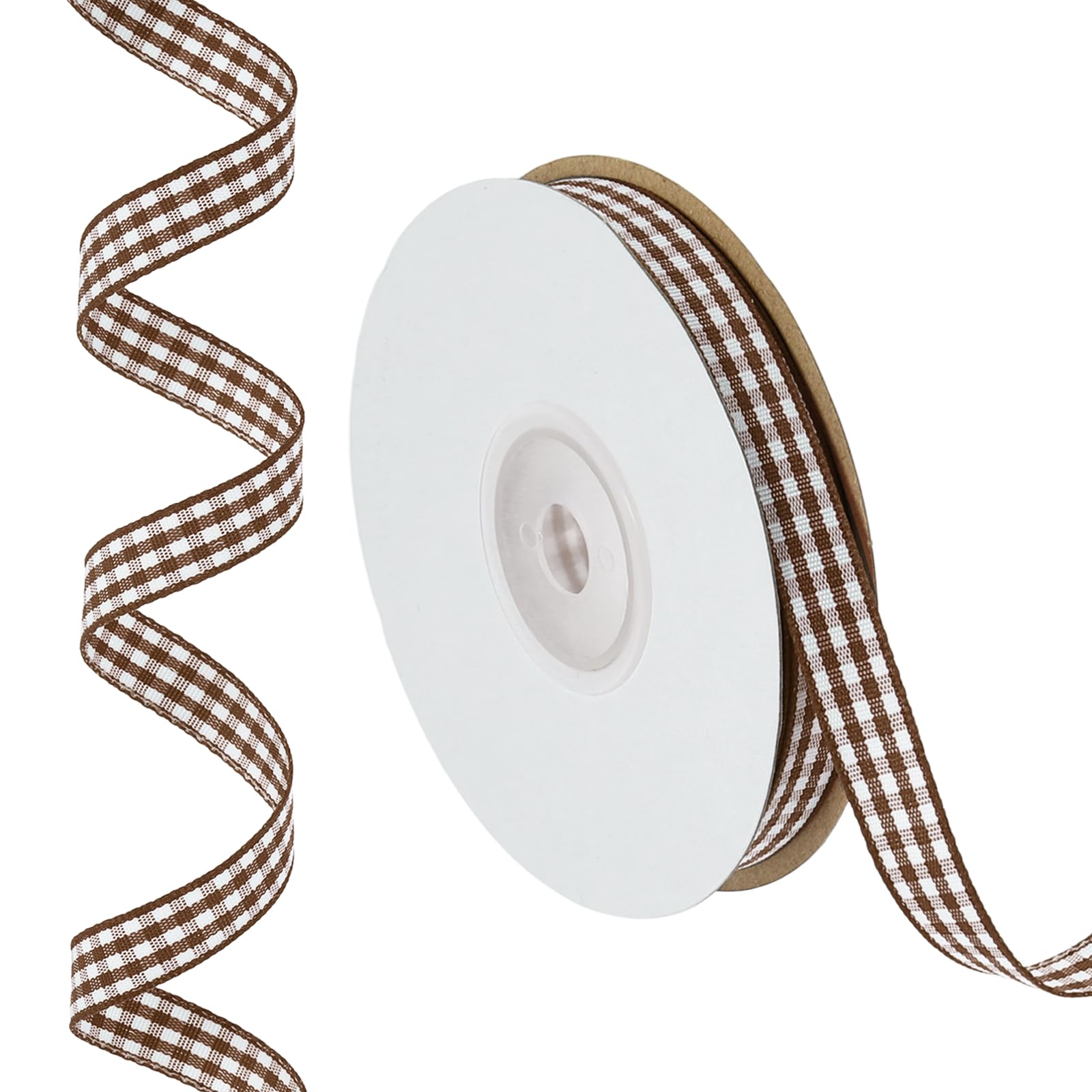 PATIKIL 23 m x 1 cm Plaid Ribbon, Coffee Gingham Ribbon Gift Wrapping Ribbon for Thanksgiving Bow Wreath Craft Birthday Wedding