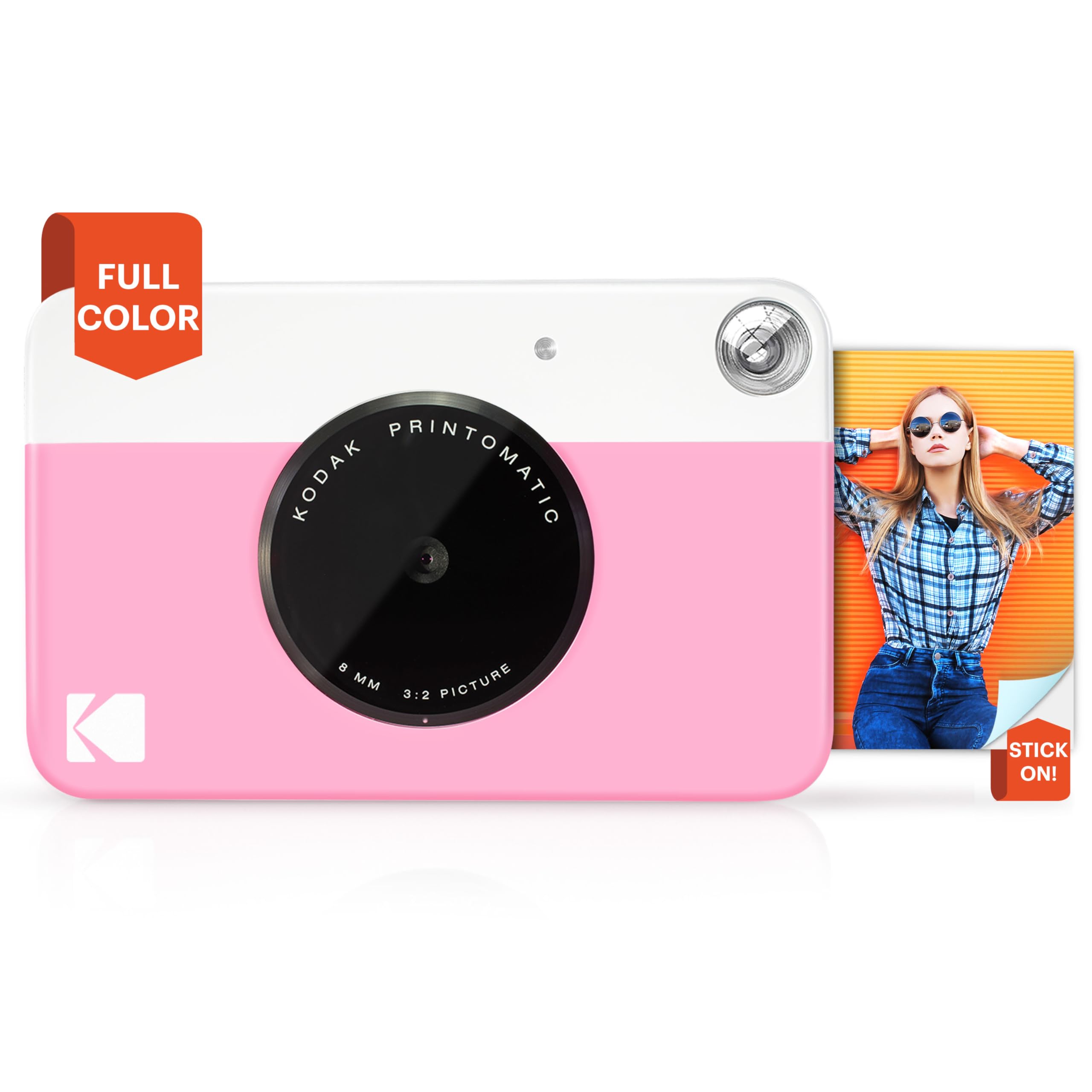 KODAK Printomatic Full-Color Instant Print Digital Camera, Zink 2x3" (5.1x7.5 cm) Sticky-Back Photo Paper, 5MP, Portable, Creative Fun Gift for Birthday, Christmas, Holiday, Pink
