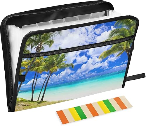 susiyo Carpeta de archivos expansible de paisaje tropical Palm Beach, 13 bolsillos, organizador expansible para tamaño carta A4