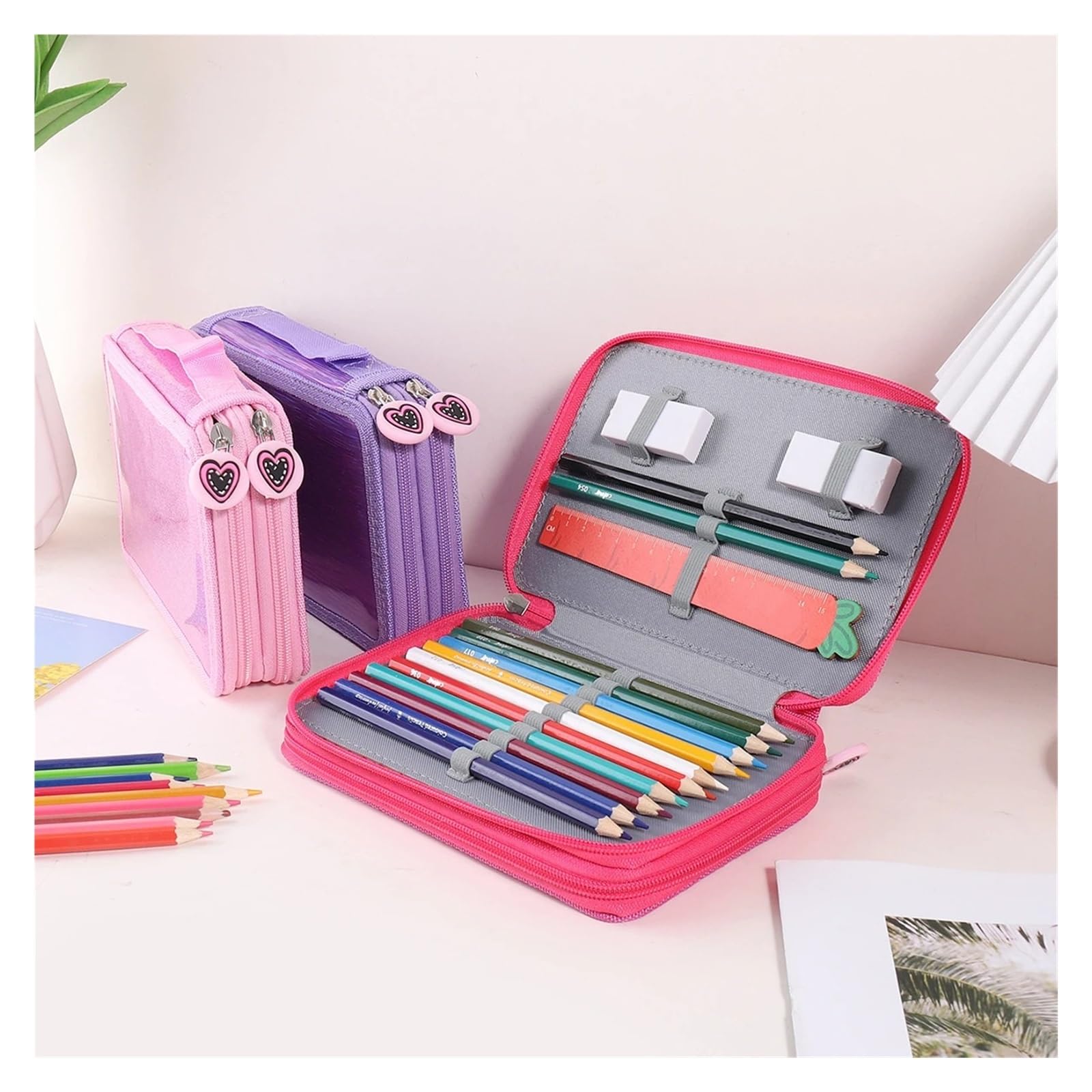 Astuccio a forma di cuore for studenti | Doppio strato, design con cerniera, portatile, elegante, portapenne, idea regalo(BDX-1132-3)