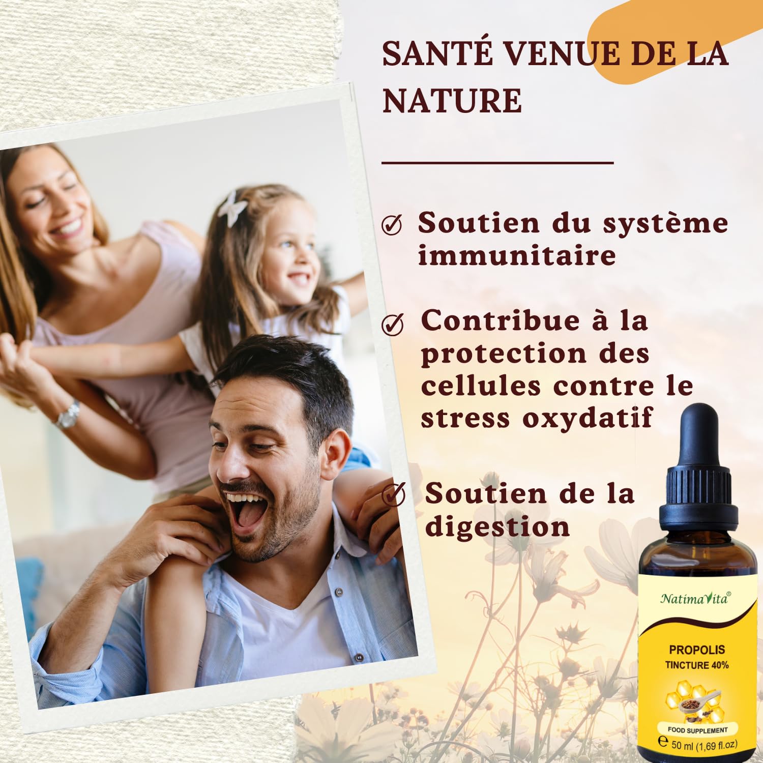 Teinture mère de Propolis 40% – 3 x 50 ml – Pure à forte dose de propolis gouttes – 100% naturel - Extrait de propolis - NatimaVita