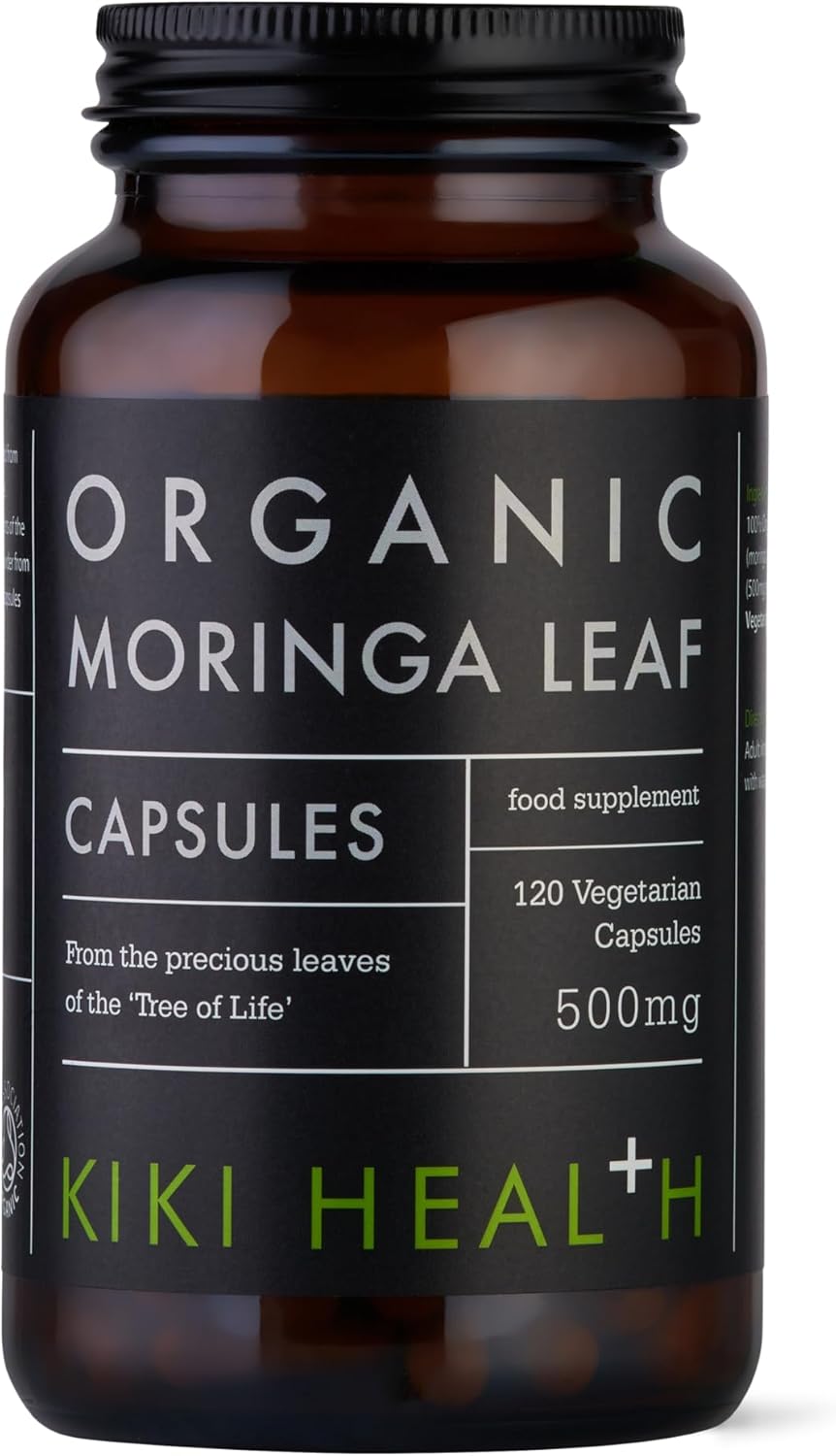 KIKI Health – Organic Moringa Leaf Capsules 500mg – Made from 100% Organic Moringa – No Artificial Colours, Preservatives, Sweeteners or Fillers – Suitable for Vegans – 120 Capsules