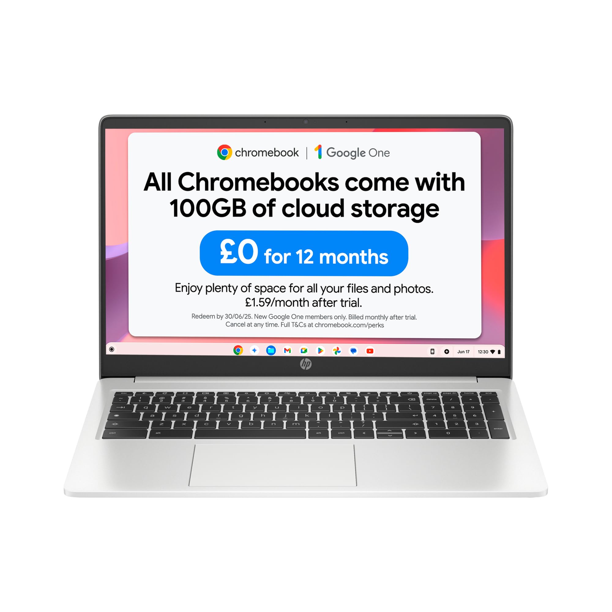 HP Chromebook 15.6"| Intel Celeron N4500 Processor|4 GB RAM | 64 GB eMMC |Intel UHD Graphics | HD 16:9 Display | Up to 11hrs battery | Chrome OS | Dual Speakers | Mineral Silver| 15a-na0002sa