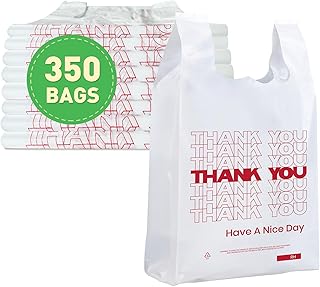52USA Thank You Plastic Bags, 350 Pcs – White Shopping Bags with Handles for Grocery Stores, Restaurants, Convenience Shops, and Retail Use