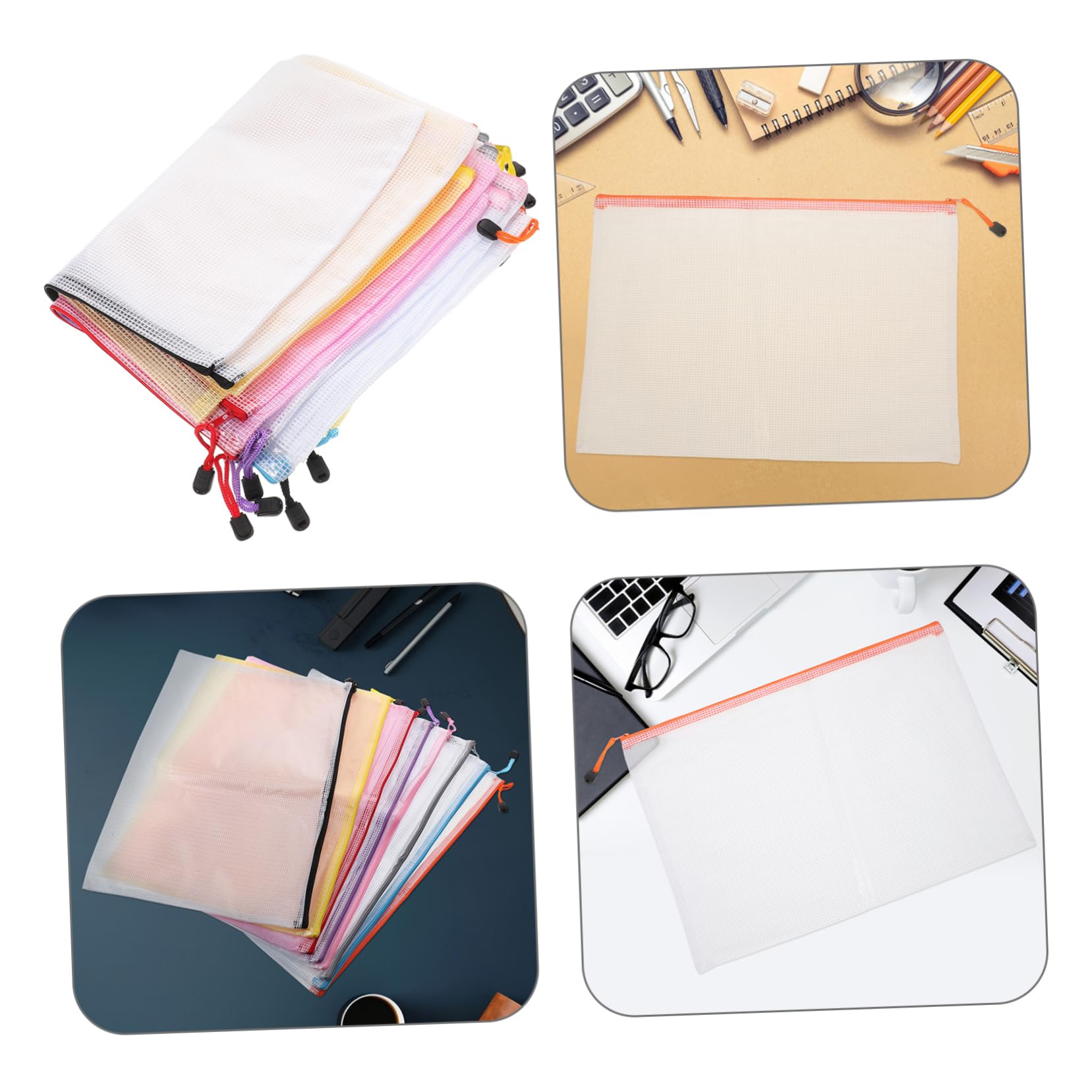 Buste Portadocumenti A3 Zip in Pvc Trasparente 16 Pezzi | Finitura a Griglia, Formato Grande, per Ufficio e Viaggio, per Fogli e Prove, Ordine e Visibilità