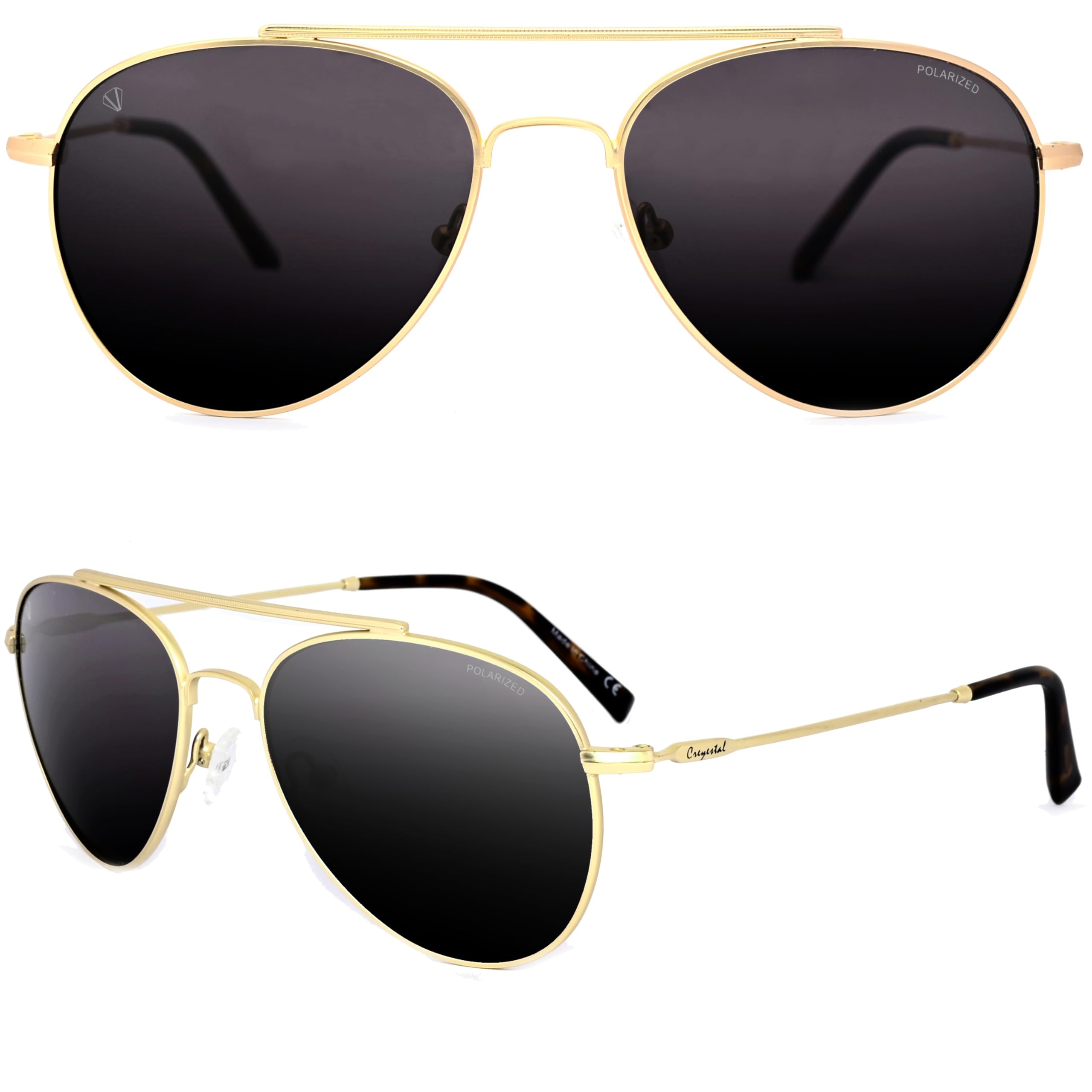 CREYESTAL Gafas de Sol Polarizadas Metal Aviador, Piloto, Lentes Policarbonato HD Premium 100% Anti-UV, para Hombre