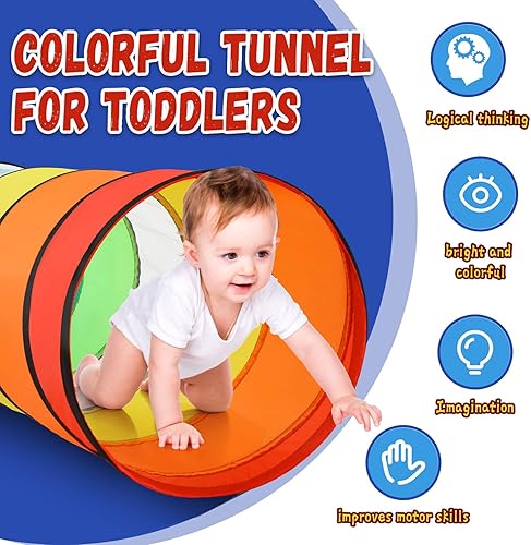 Miniatura 2 de Moncoland Tienda de campaña de túnel de juego para niños pequeños, paquete de 2 coloridos juguetes de túnel de gateo desplegable para bebés o