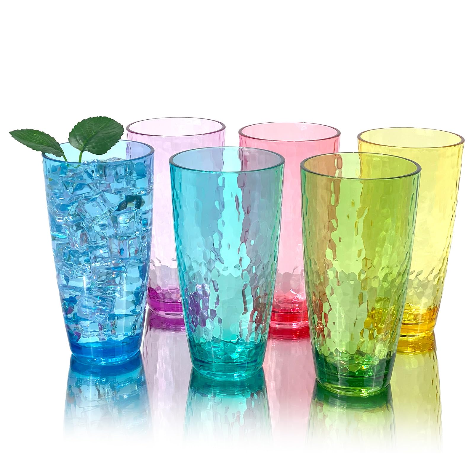 Yanglonghui 26-Ounce Plastic Tumblers (Set of 6), Reusable Plastic Mugs, BPA-Free Acrylic to Drink Mugs, Shatter Resistant, Textured Interior, Dishwasher Safe (Multi Color, 26 Ounce)