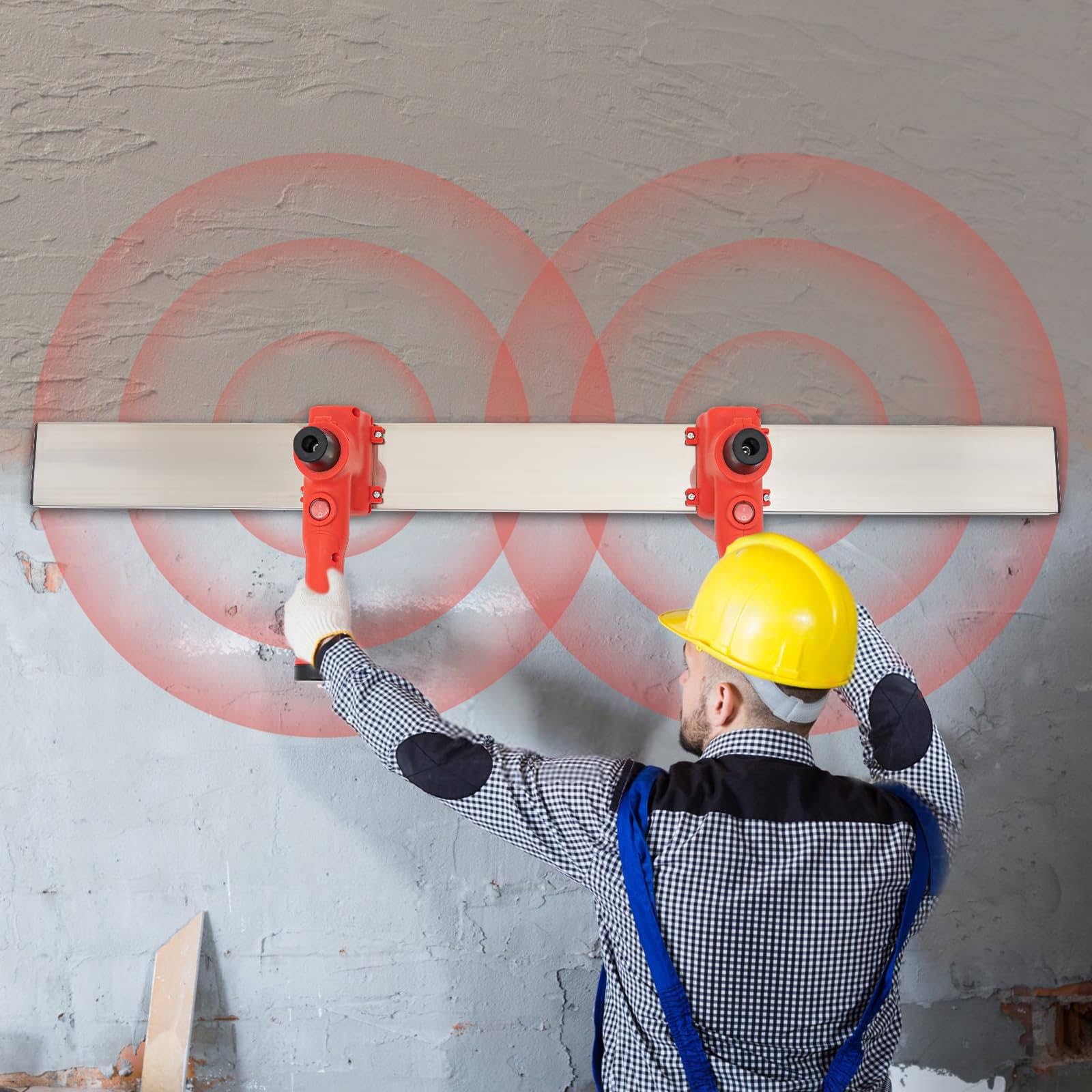 Herramienta Eléctrica de Acabado de Hormigón, Regla Vibratoria Eléctrica para Hormigón 20W, Herramienta Vibratoria para Acabado de Cemento con 2 Baterías para Nivelación después de la Construcción