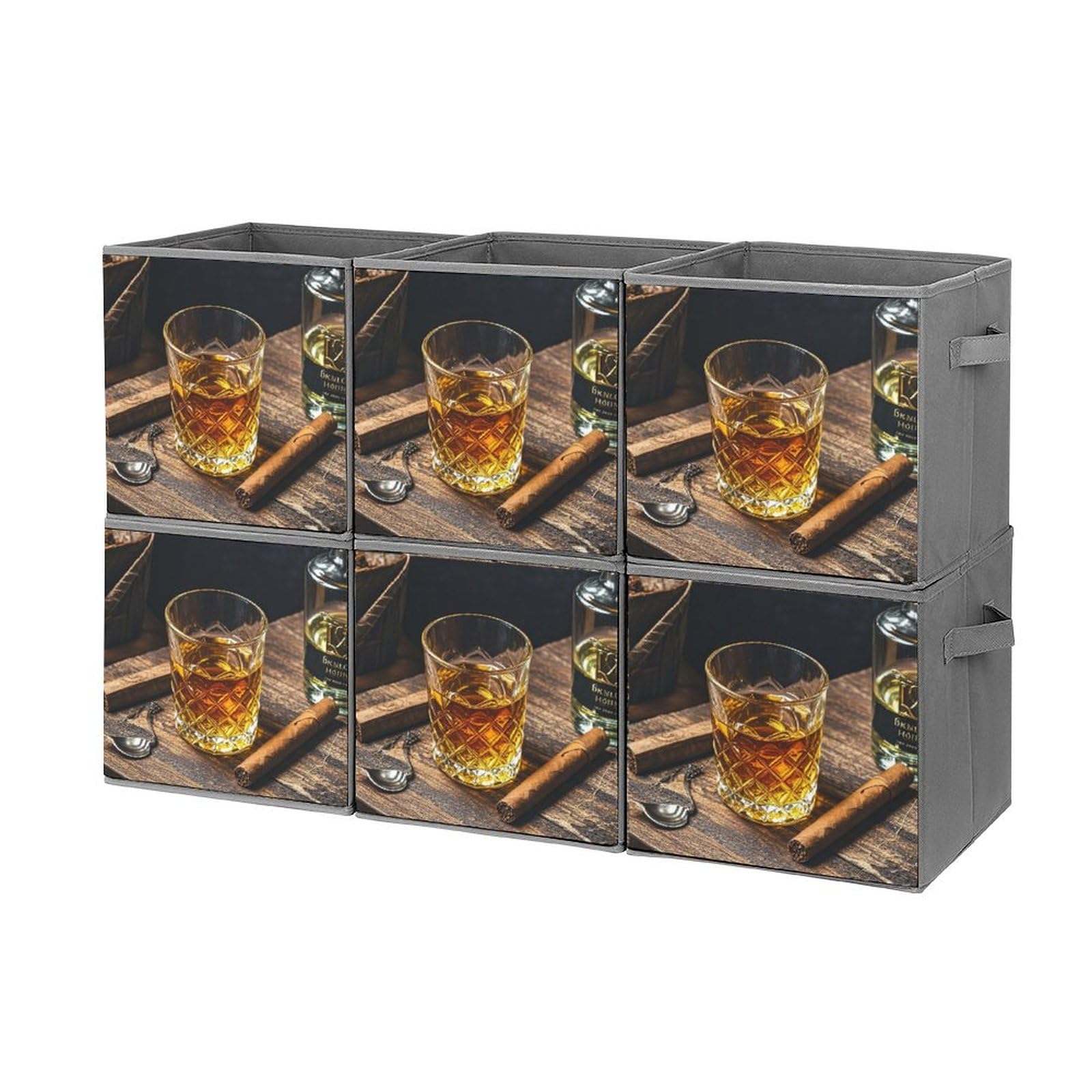 Boîte de rangement 6 pièces imprimée whisky et cigare pour bureau et jouets