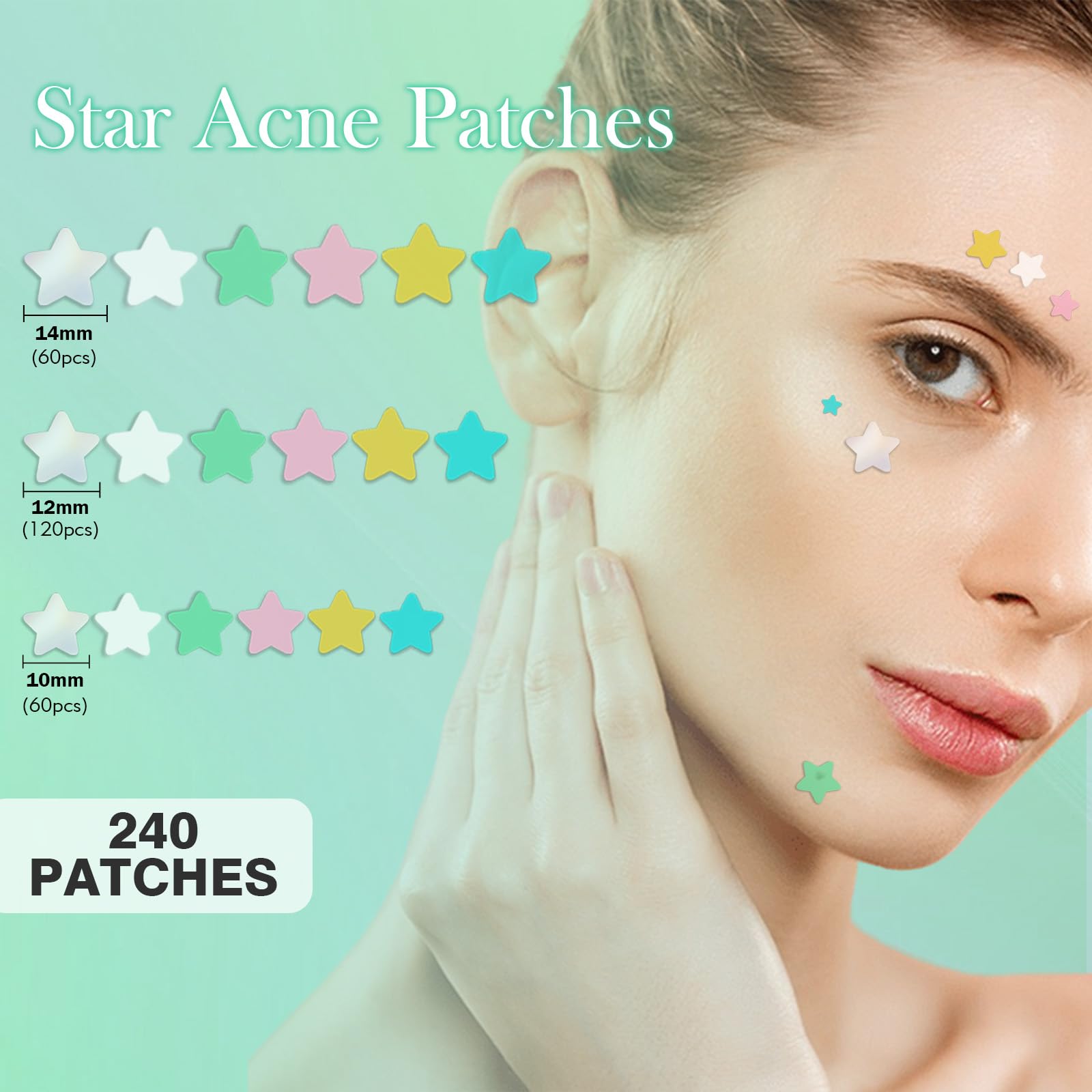 Star Pimple Patches For Face 240 Counts Hydrocolloid Acne Patches with Tea Tree Oil Blemish Zit Patches For Face 3 Sizes Acne Patch Acne Dots Patches 6 colors Pink Yellow Blue Star Pimple Patches