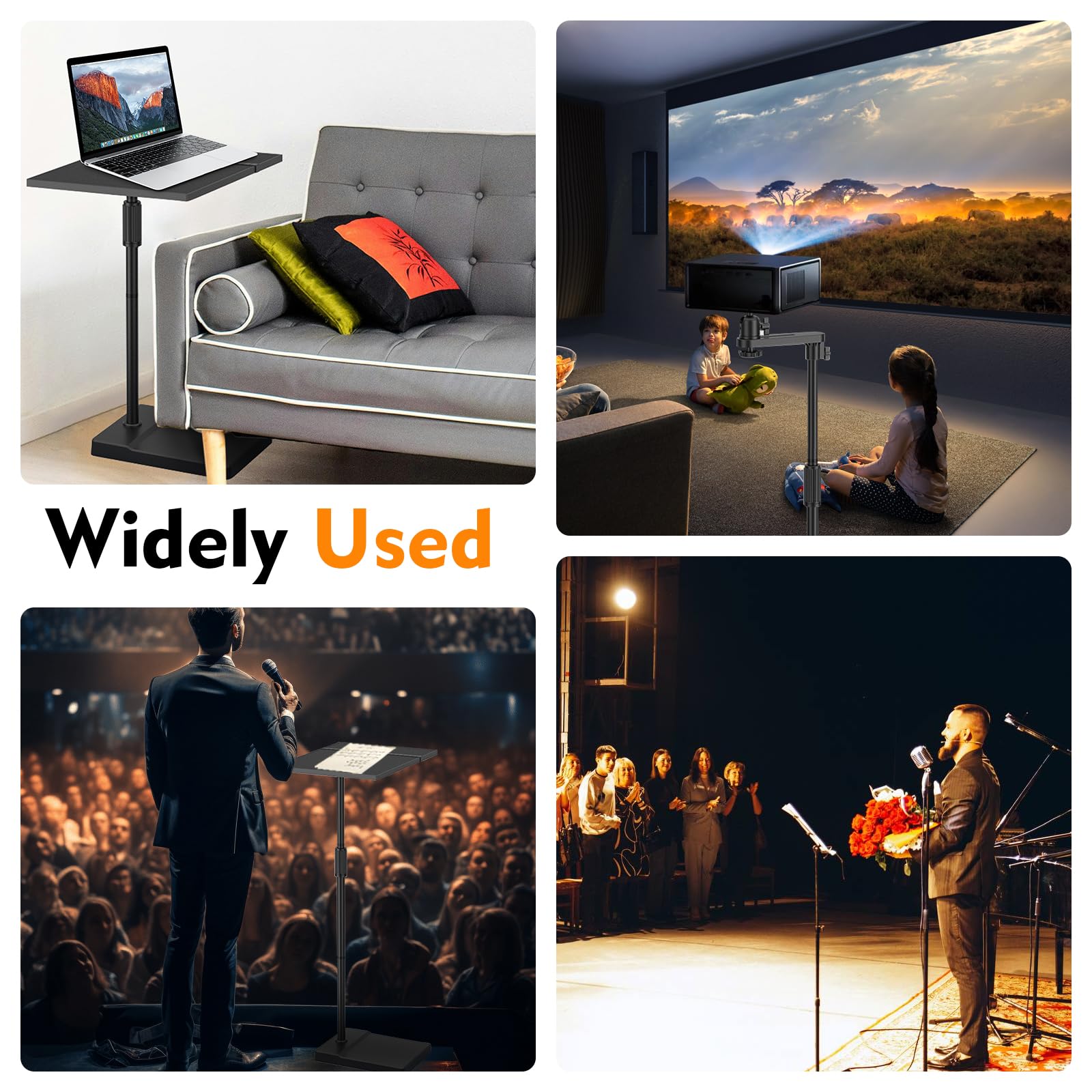 Projectorstandaard met Vloerstatief, Verstelbare Hoogte 122–154 cm, 360° Draaibaar, Zware Metalen Basis, Draagvermogen 5 kg, Multifunctioneel voor Beamer/Laptop/Bladmuziek