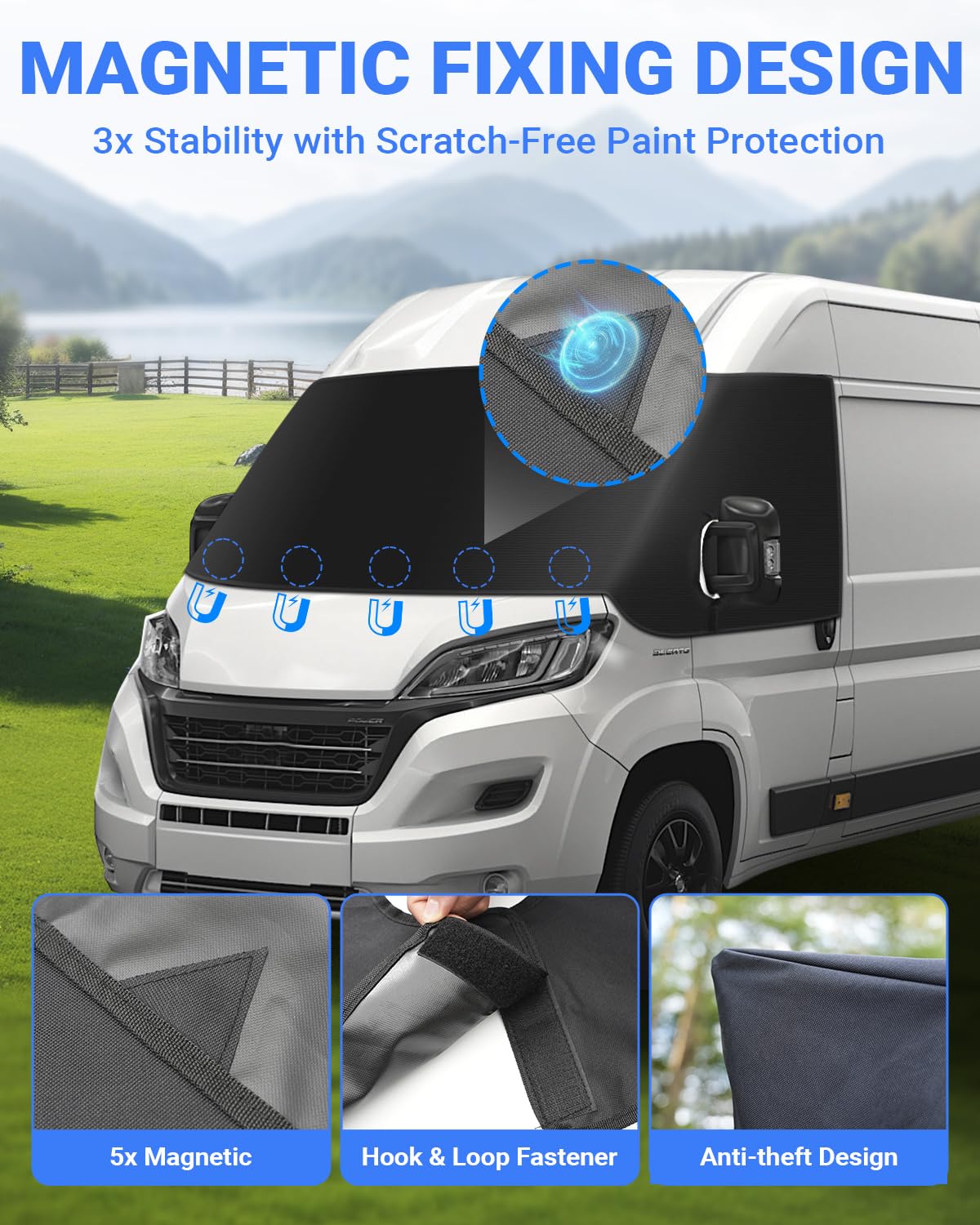 SUPAREE Sonnenschutz Frontscheibe Wohnmobil Außen Frontscheibenabdeckung Wohnmobil Frontscheibenabdeckung Ducato für F-iat Ducato UV-Schutz Wasserdicht Heavy Duty 600D Oxford
