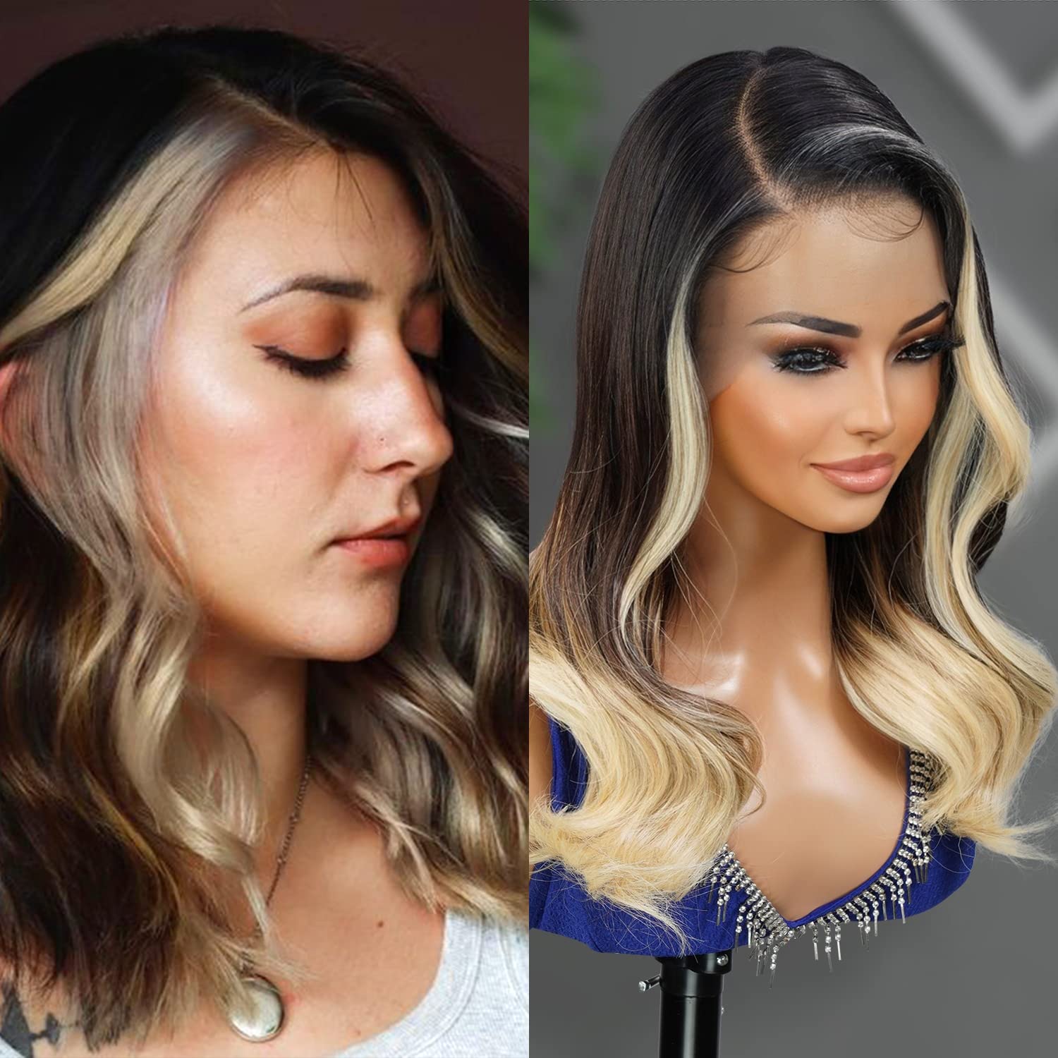 GLAM21USA HD Lace Front Wig Wavy 13X6 Glueless Invisible Transparent Lace Frontal Wigs Human Hair Blend Preplucked Swiss-lace Medium Length Curly