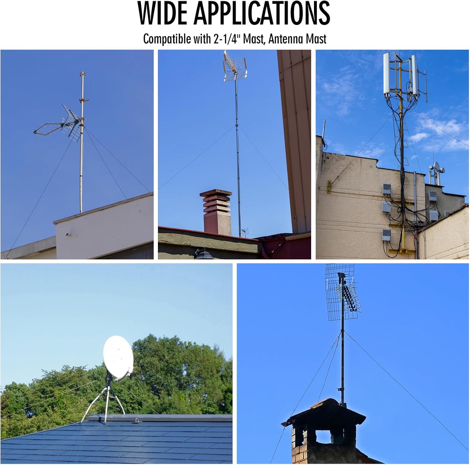 Guy Wire Ring, Adjustable 3 Way Down Antenna Guy Wire Ring, Guy Wire Clamp up to 2-1/4" Mast ,Made of Heavy Duty Galvanised Steel (Guy Wire Ring+ 100ft Guy Wire Kits)