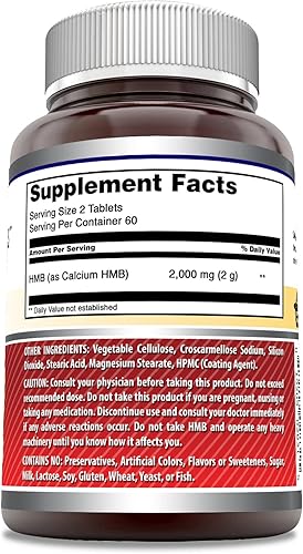 Miniatura 3 de Amazing Formulas HMB (Beta-hidroxi beta-metilbutirato) Suplemento  2000 mg por porción  120 tabletas  Sin OMG  Sin gluten  Fabricado en Estados