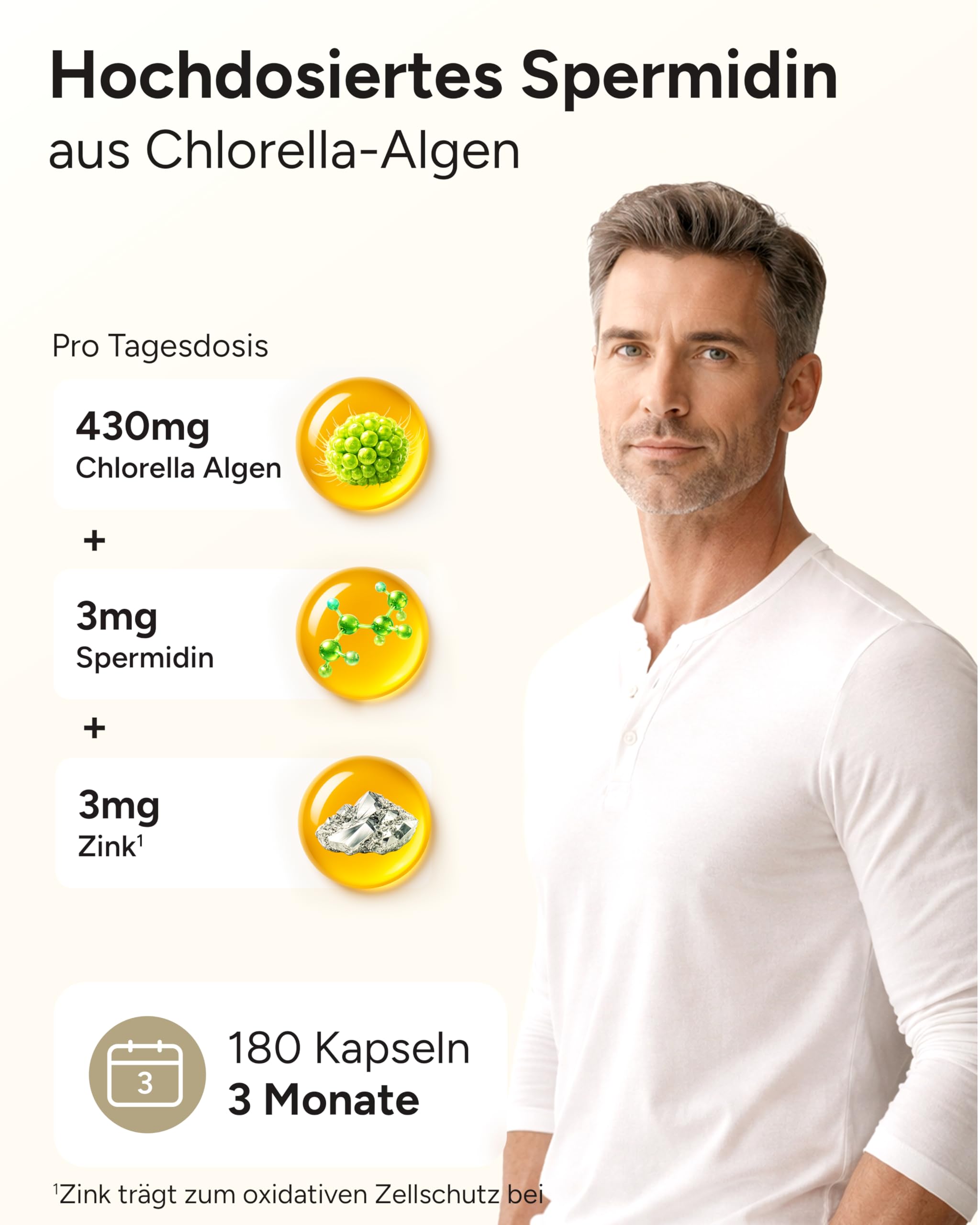 180 Spermidin Kapseln hochdosiert aus Chlorella - hoher natürlicher Chlorophyll Gehalt + 3mg Spermidine hochdosiert - 3 Monatsvorrat