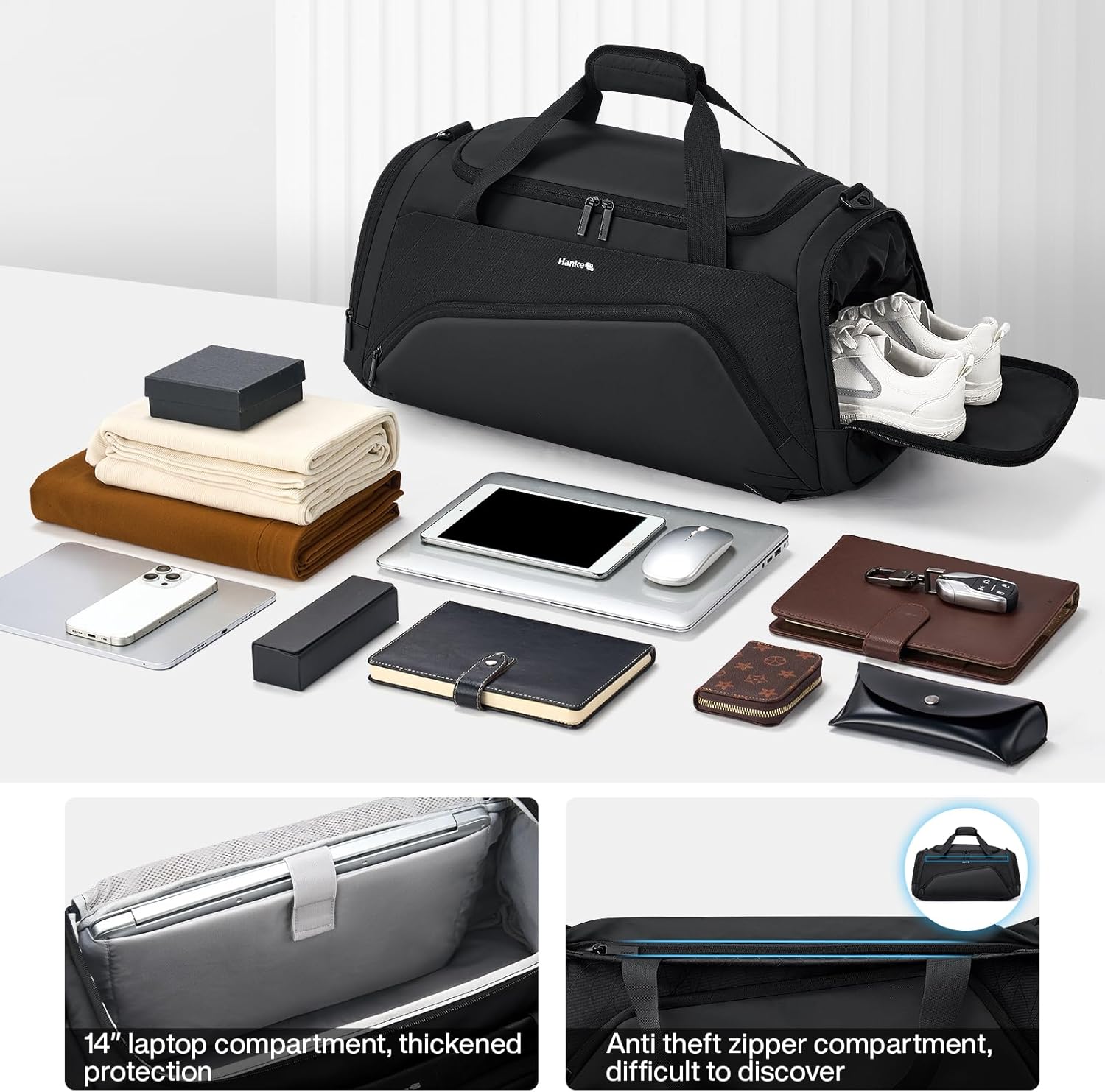 Hanke Carry On Luggage Airline Approved Duffle Bag for Travel, Multifunctional 3 In 1 Travel Duffel Bags for Traveling, 44L Weekender Overnight Gym Hiking Tote Bags for Men & Women.(Black) - Image 6