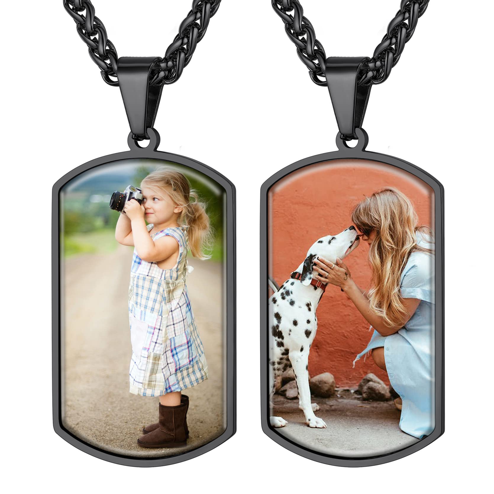 GOLDCHIC JEWELRYGoldChic Dos Fotos de Recuerdo en Etiqueta de Perro/Corazón/Oreja de Gato, Collar con Foto de Color/Negro Blanco con Nombre Fecha Texto Personalizables, Acero Inoxidable, Regalo de Mama Papa Amigos