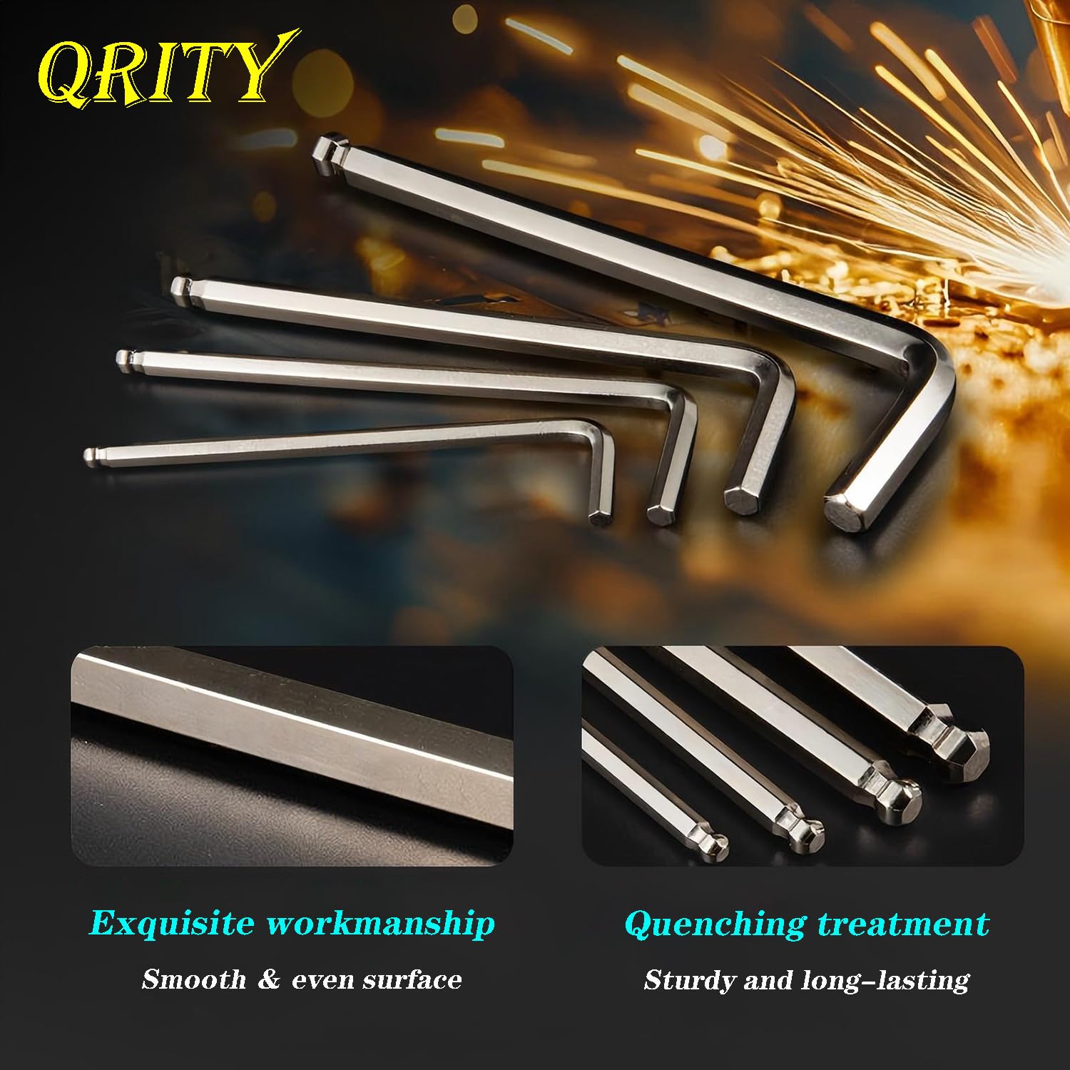 Qrity 10 Pezzi Chiave Esagonale con Estremità a Sfera da 3 mm, Chiave a Brugola a Braccio Lungo, Strumento di Riparazione per Riparazioni Domestiche
