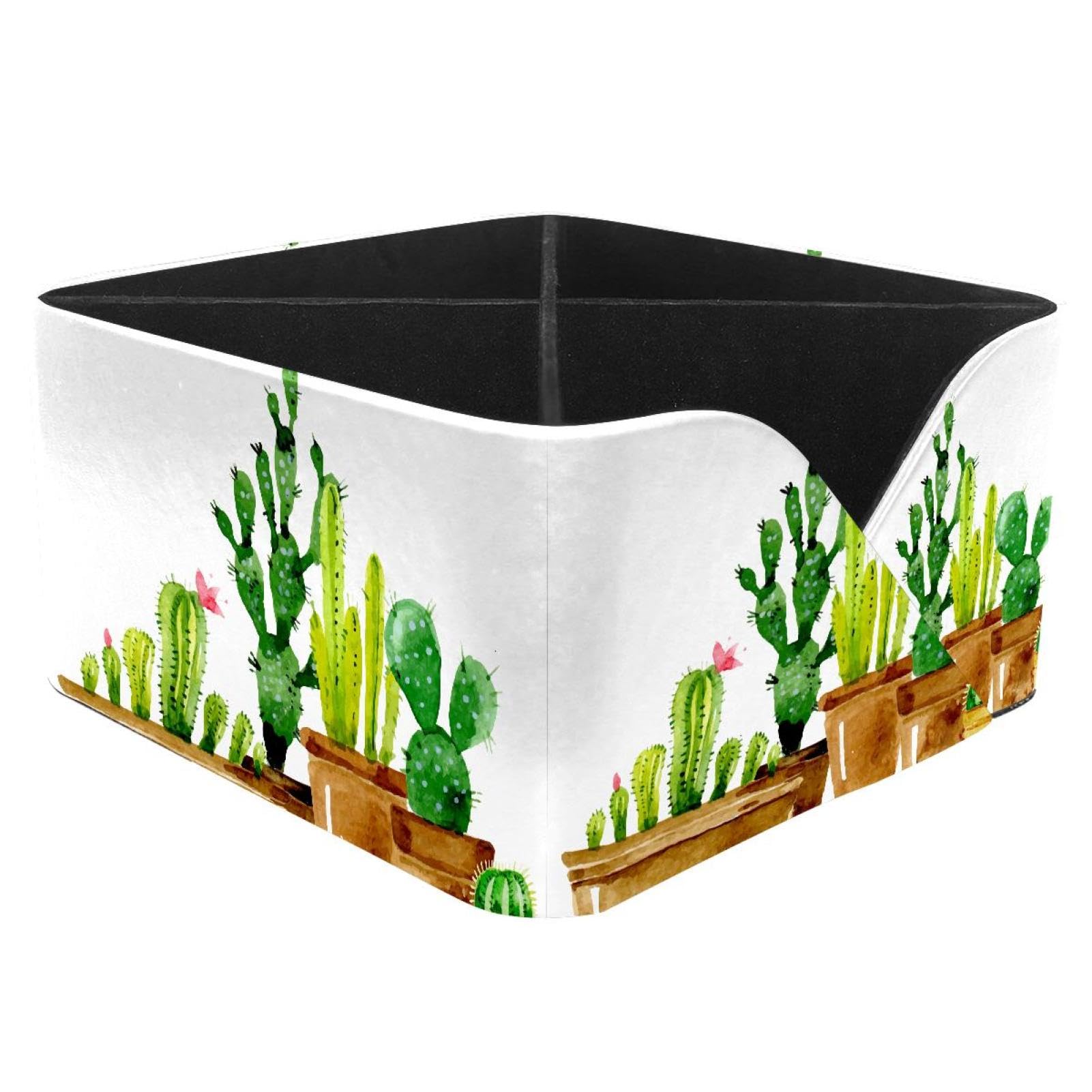 KengjuTesu Watercolor Succulent Cactus Potted Desktop Organizer Pen Holder, Rectangular Pencil Cup for Office, Study and Makeup Stations