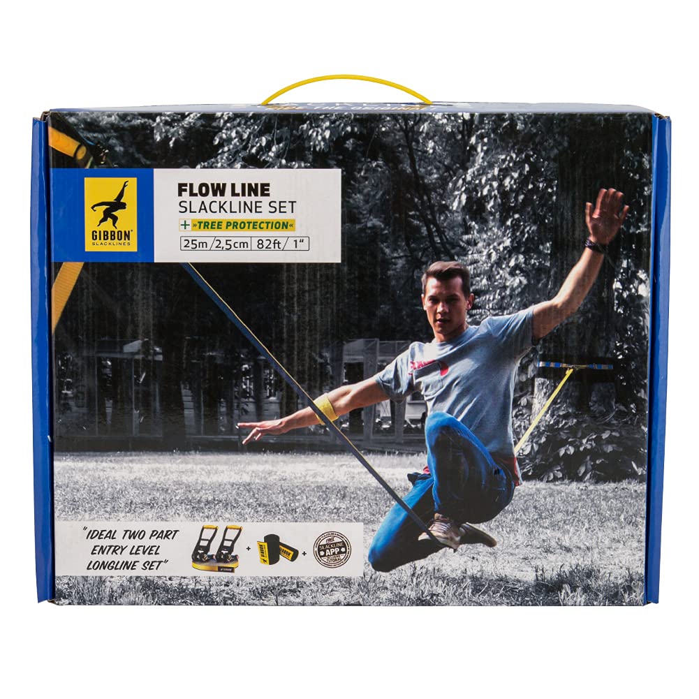 Gibbon 18222 Slackline Flowline Tree Wear Set, 25 m (85,6 Fuß), Kernbalance, Training, Camping, draußen, gelb, FLOWLINE TREEWEAR Gelb