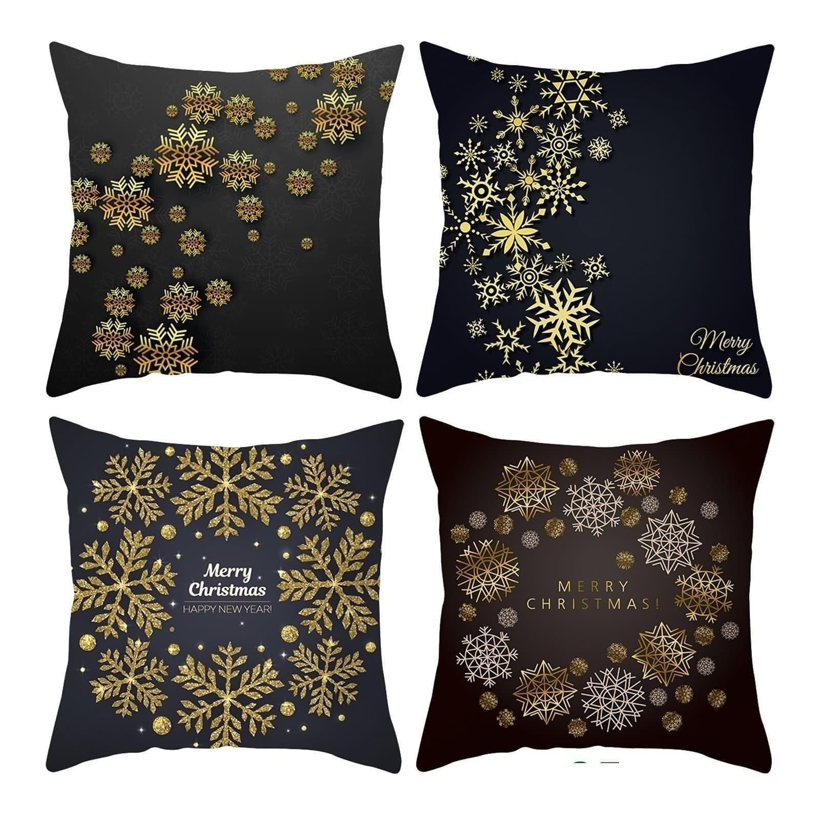 Housse de coussin flocon de neige noir et or | Douceur et magie pour votre foyer