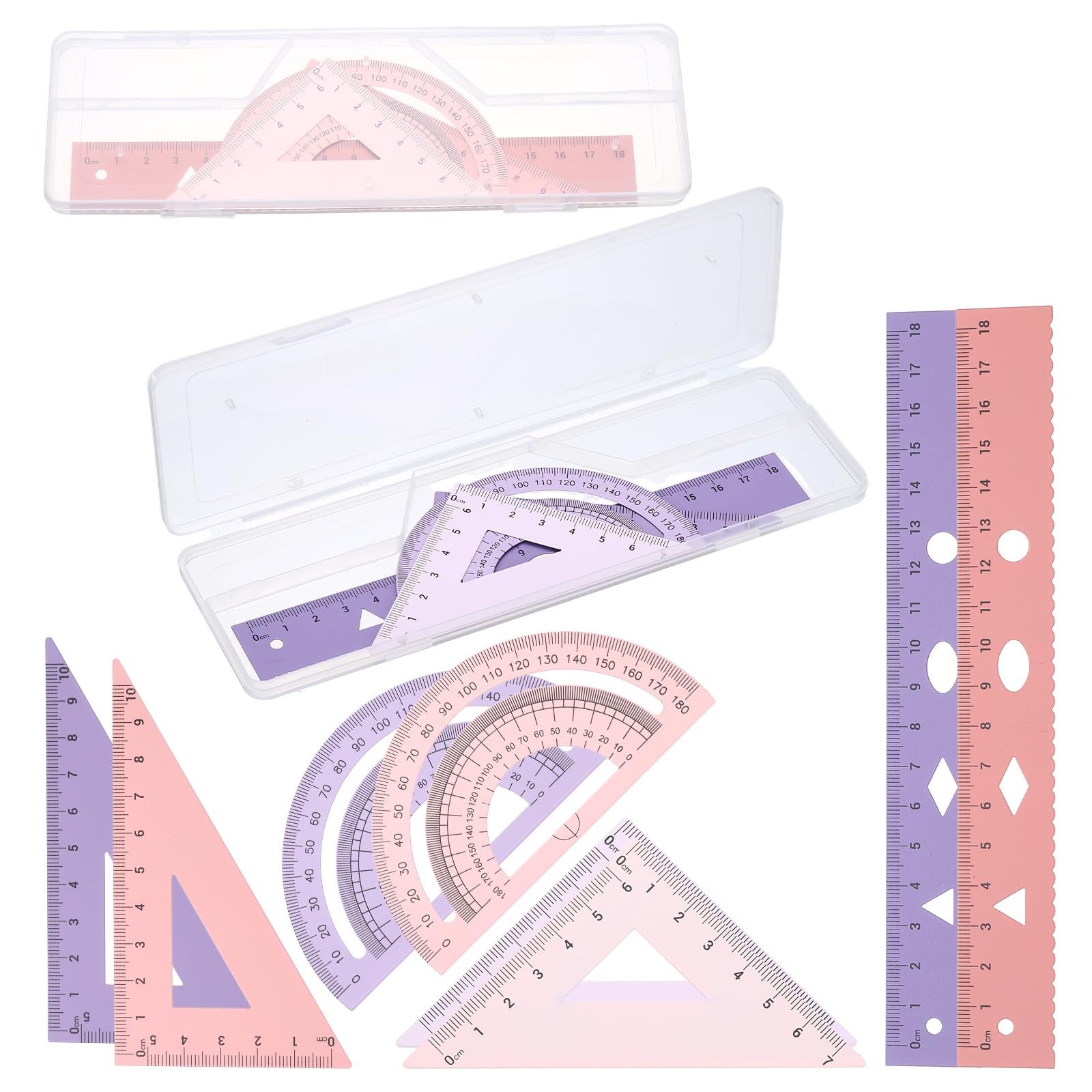 PATIKIL Geometry Set, 7 Inch Aluminum Ruler & 2 Triangles, Metal Protractor Ruler Math Drafting Measuring Tool for Home Office Math Drawing Engineering Art,Gradient Purple/Gradient Pink