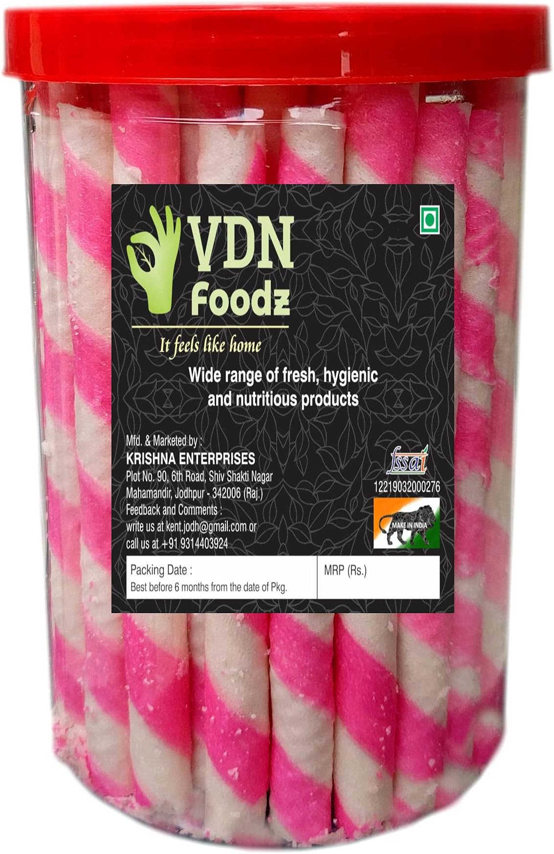 VDN FOODz Strawberry Rolls Strawberry Wafers (Waffy) Strawberry Falvoured Sweet Sticks Jar Mini Treats 250gm (60 pieces), Pink
