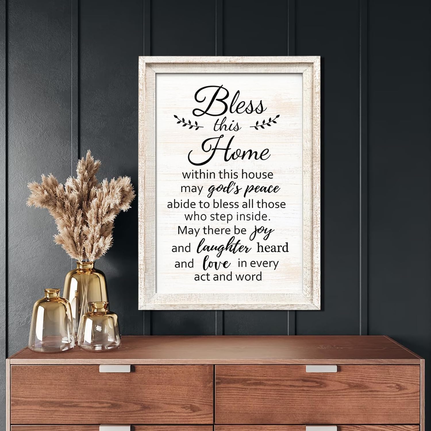 Bless this Home Decorative Rustic Sign & Plaque Framed Wall Art for Couples, 16''×23'' Vintage Cottagecore Wooden Horizontal Home Sweet Home Wall Decor Above Bed, Farmhouse Wedding Gift Bless-White 23"x16"