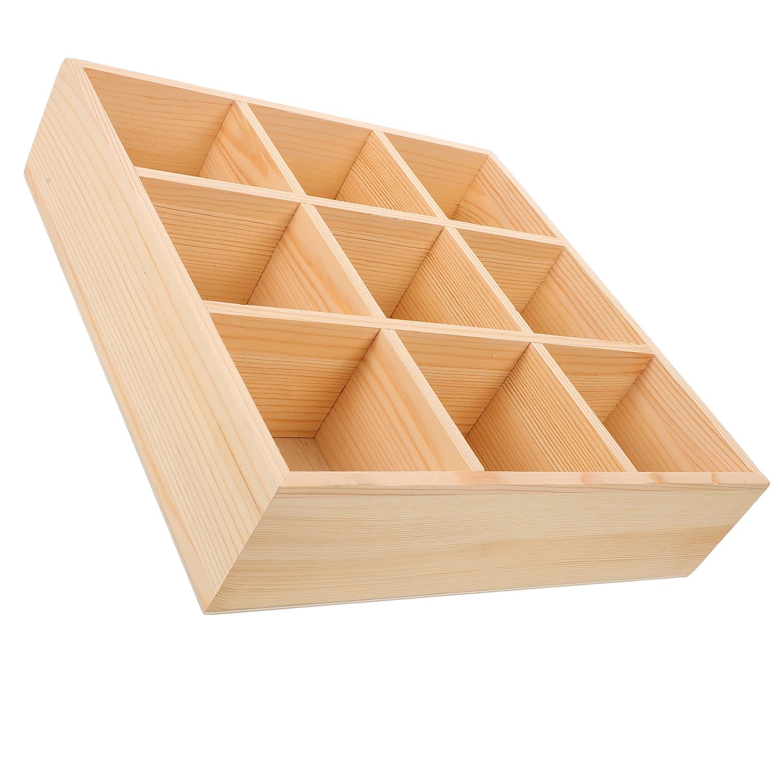 Caja de Madera Beige 9 Compartimentos para Almacenamiento y Organización de Bolsitas de Té y Paquetes de Azúcar, Resistente y Adecuado para Cocina o Patio