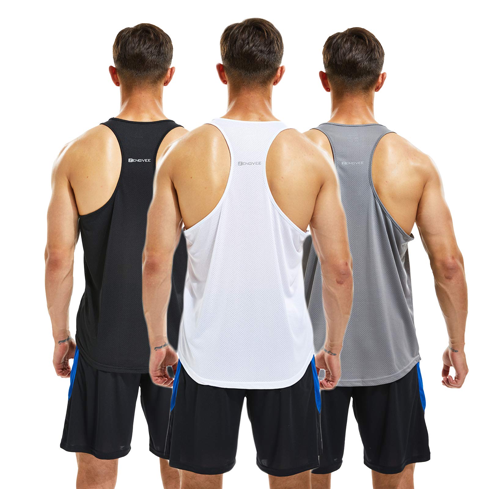 3 Pack Running Muscle Tank Top for Men Quick Dry Workout Sleeveless Tops Breathable Y-Back Shirts Training Bodybuilding Vests