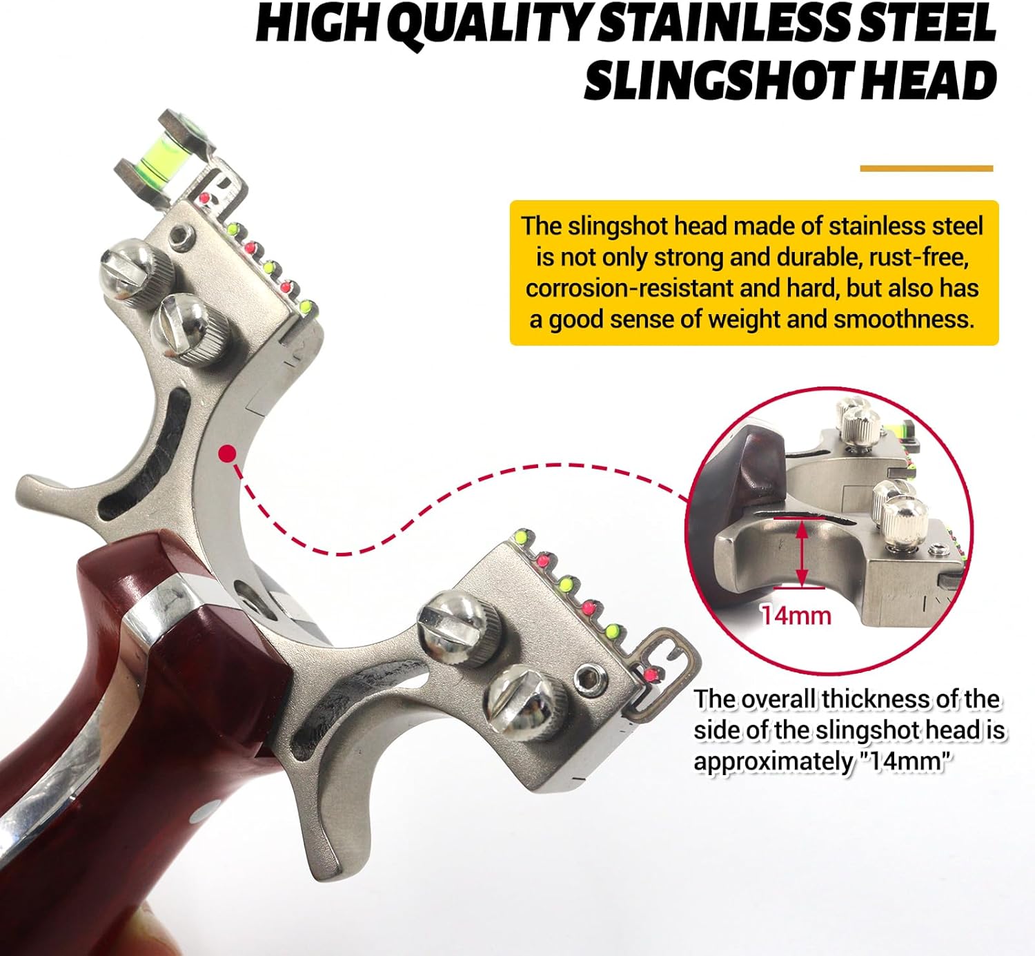 Obert Professional Slingshots for Hunting with 10 Flat Slingshot Bands with 1 Slingshot Bag Stainless Steel Slingshot Wooden Handle Sling Shot with Spirit Level for Adults