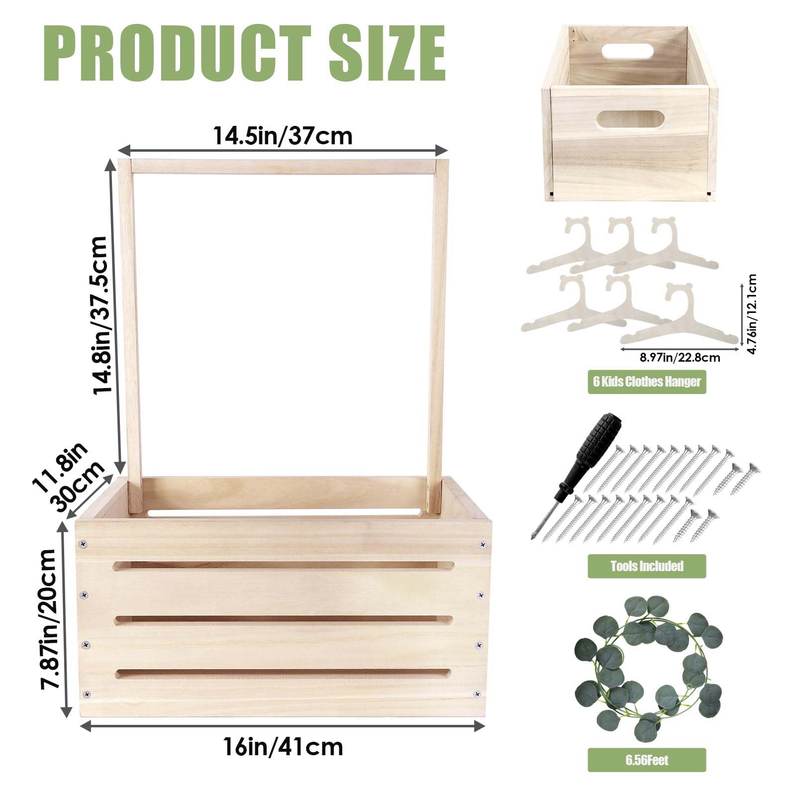 Aitakatta Wooden Basket with Hangers, Storage Basket with Handle and Garland, Shower Crate Hamper, Basket for New Parents(LPL-Natrl) - Image 2