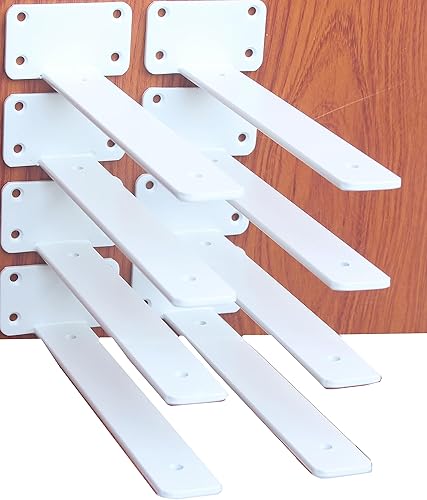 Paquete de 8 soportes de estante en L ocultos blancos de 10 pulgadas (15 pulgadas de grosor) soportes flotantes de hierro para estantes industriales