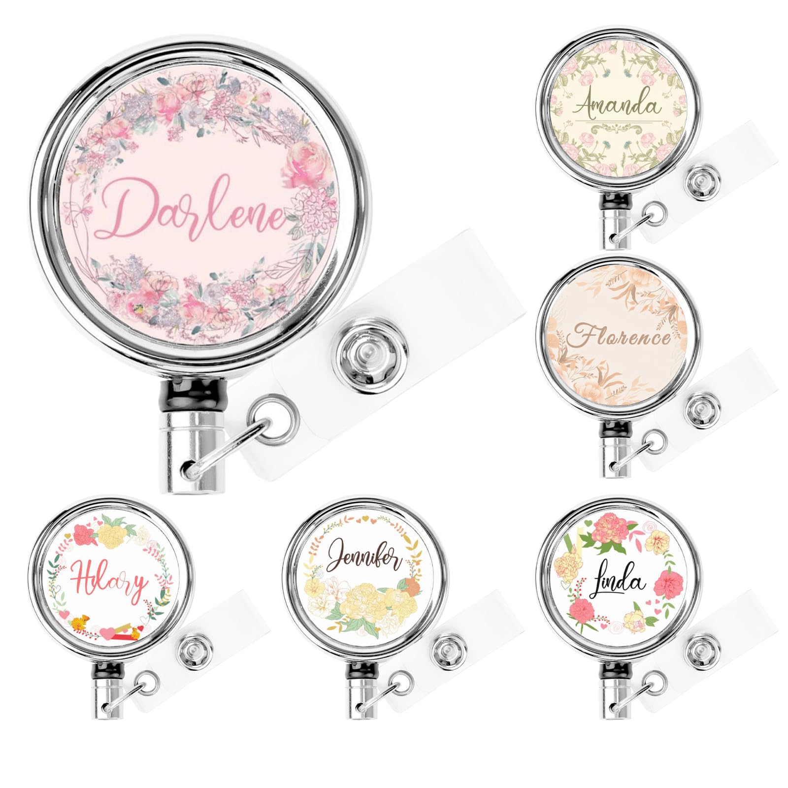 Byxhuc Name Badge Holders with Flower, Metal Badge Holder, Name Card Holders for Office Worker, Gifts for Girlfriend Wife Anniversary