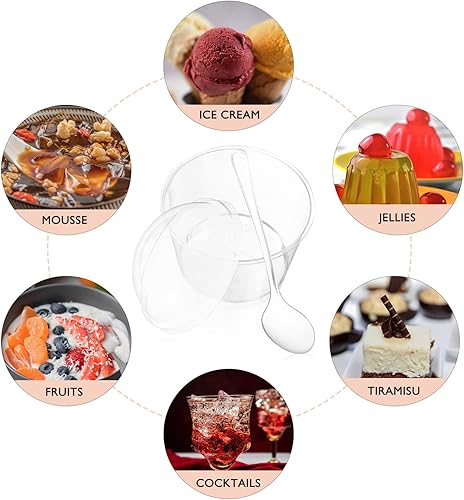 Miniatura 3 de UPKOCH Paquete de 50 tazas de postre con tapa y cuchara, tazas de parfait transparente de 5 onzas con cucharas, tazas redondas de aperitivo con