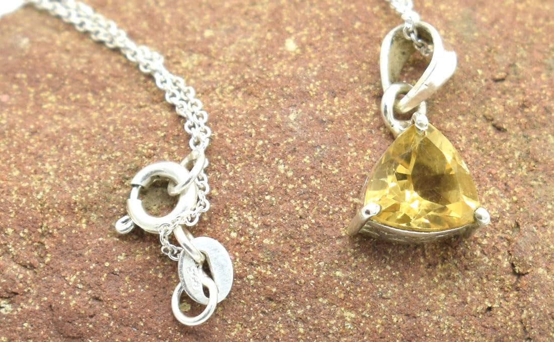 Fabulous Citrine Necklace Stunning Trillion Shaped Natural Stone Sterling Silver Pendant Authentic November Birthstone Jewelry - Image 2