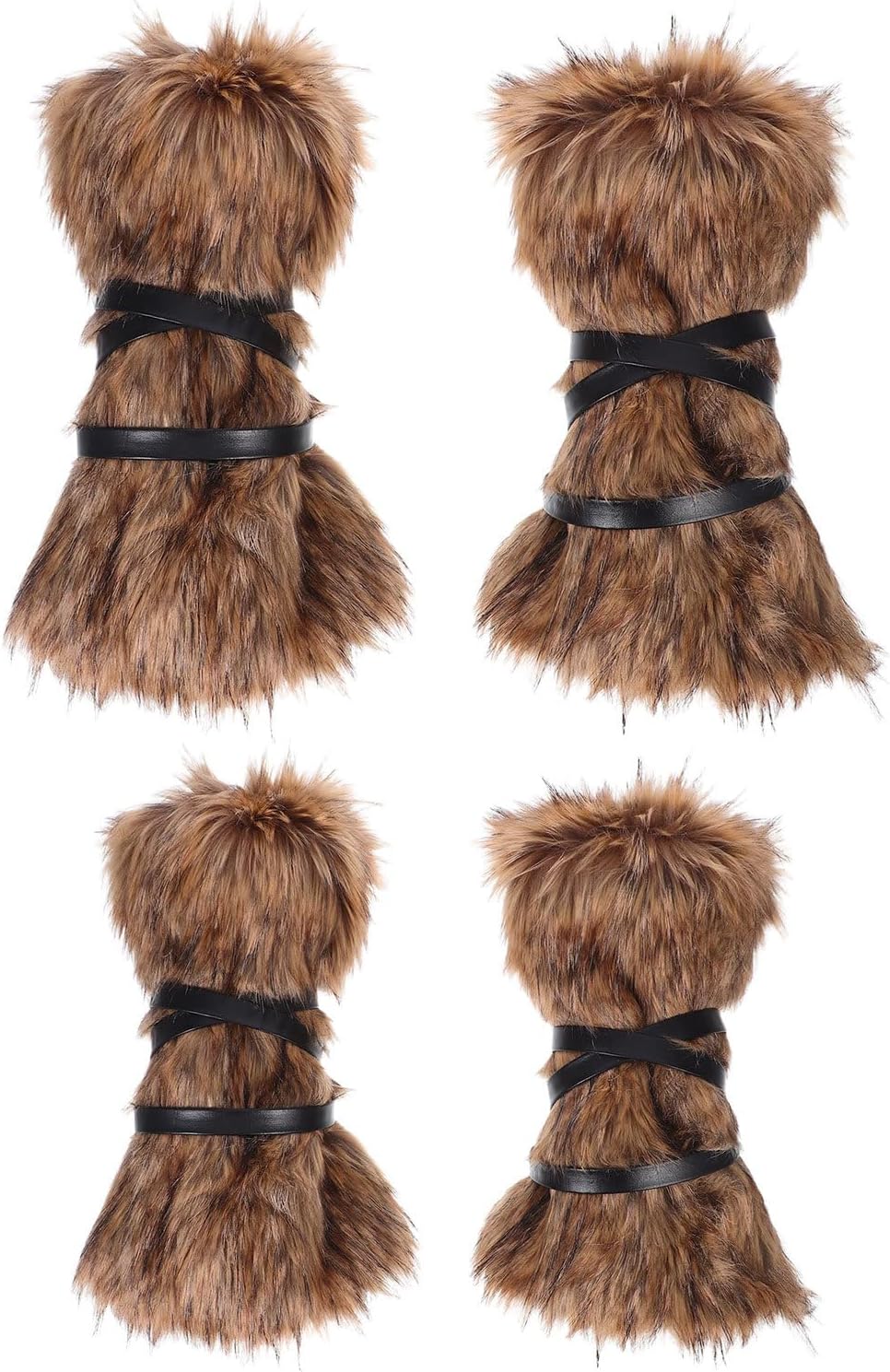 COLLBATH 2 Pair Faux Fur Leg Arm Warmers - Furry Boot Covers and Oversleeve for Viking and Medieval Cosplay - Unisex Winter Costume Accessories for Caveman Outfits Coffee