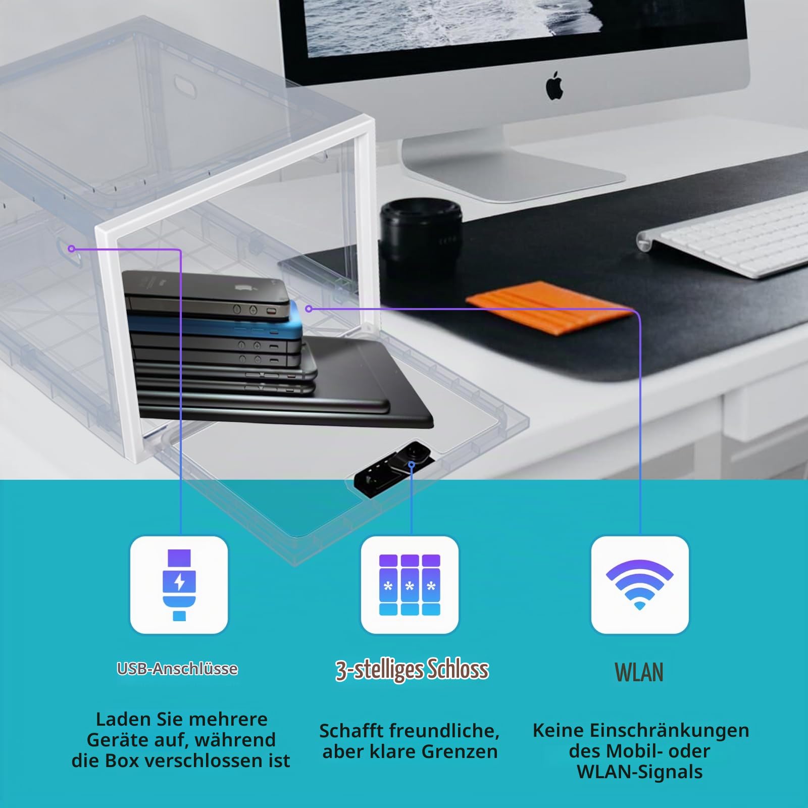 Gekufa Abschließbare Box 2 Stück, Medikamenten Aufbewahrungbox Abschließbar | Große Transparente Kiste mit Zahlenschloss für Medizin, Snack und Handy Gefängnis, Aufbewahrungsbox Abschliessbare (Weiß)