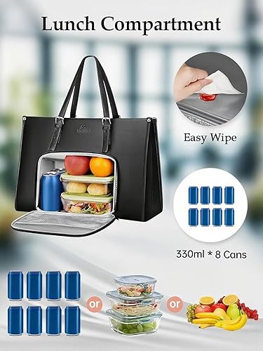 Miniatura 2 de MATEIN - Bolsa de mano para laptop de 17 pulgadas para mujer con compartimento para el almuerzo, maletín de trabajo convertible de piel sintética