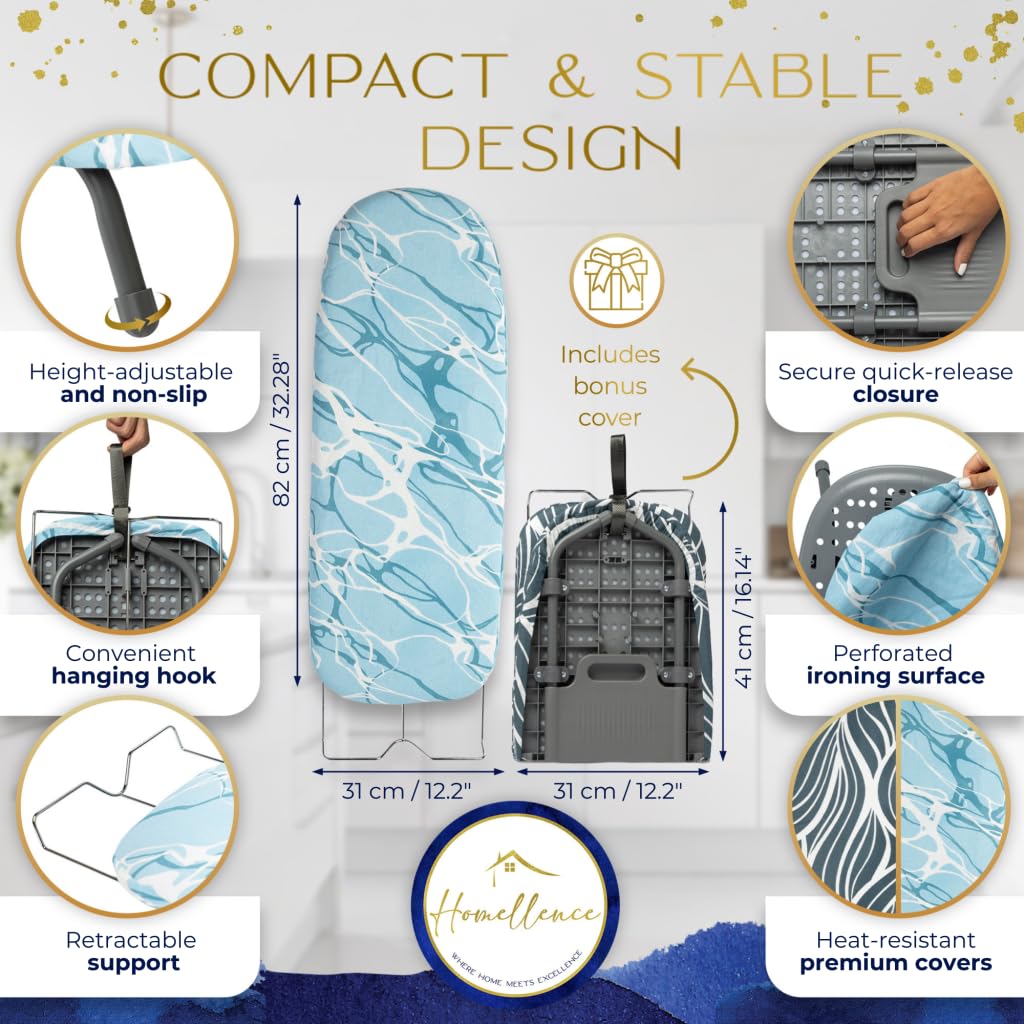 Homellence Table Top Ironing Board - Small Mini Folding Ironing Board, Blue, 82L x 31W cm - Image 3
