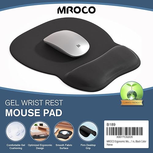 Miniatura 109 de MROCO Alfombrilla ergonómica para mouse con reposamuñecas de gel, cómoda alfombrilla de mouse con superficie de soporte de muñeca suave y base