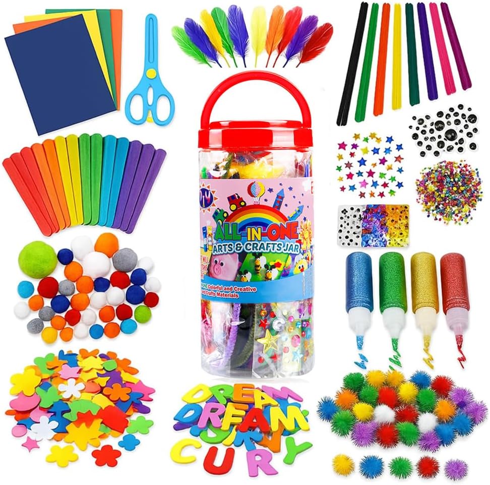 AMERTEER 1000PCS Arts And Craft Supplies For Kids Toddler DIY Art Craft Kits Crafting Materials Toys Set For School Home Projects Kids Craft Supplies, Bulk Craft Sets, Toddler Craft Kit Crafting Kit
