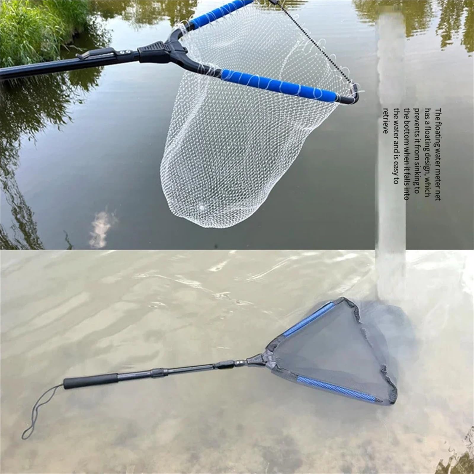 Red De Pesca TelescóPica Aterrizaje Flotante De Peces De Red De Pesca con Mango Telescópico Plegable Fijo, Ligero