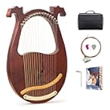 Lyre Harp, 16-String Mahogany Lyra Harp Kit, Stringed Musical Instruments with Tuning Wrench Bag Instructions Extra Strings for Beginners Adults
