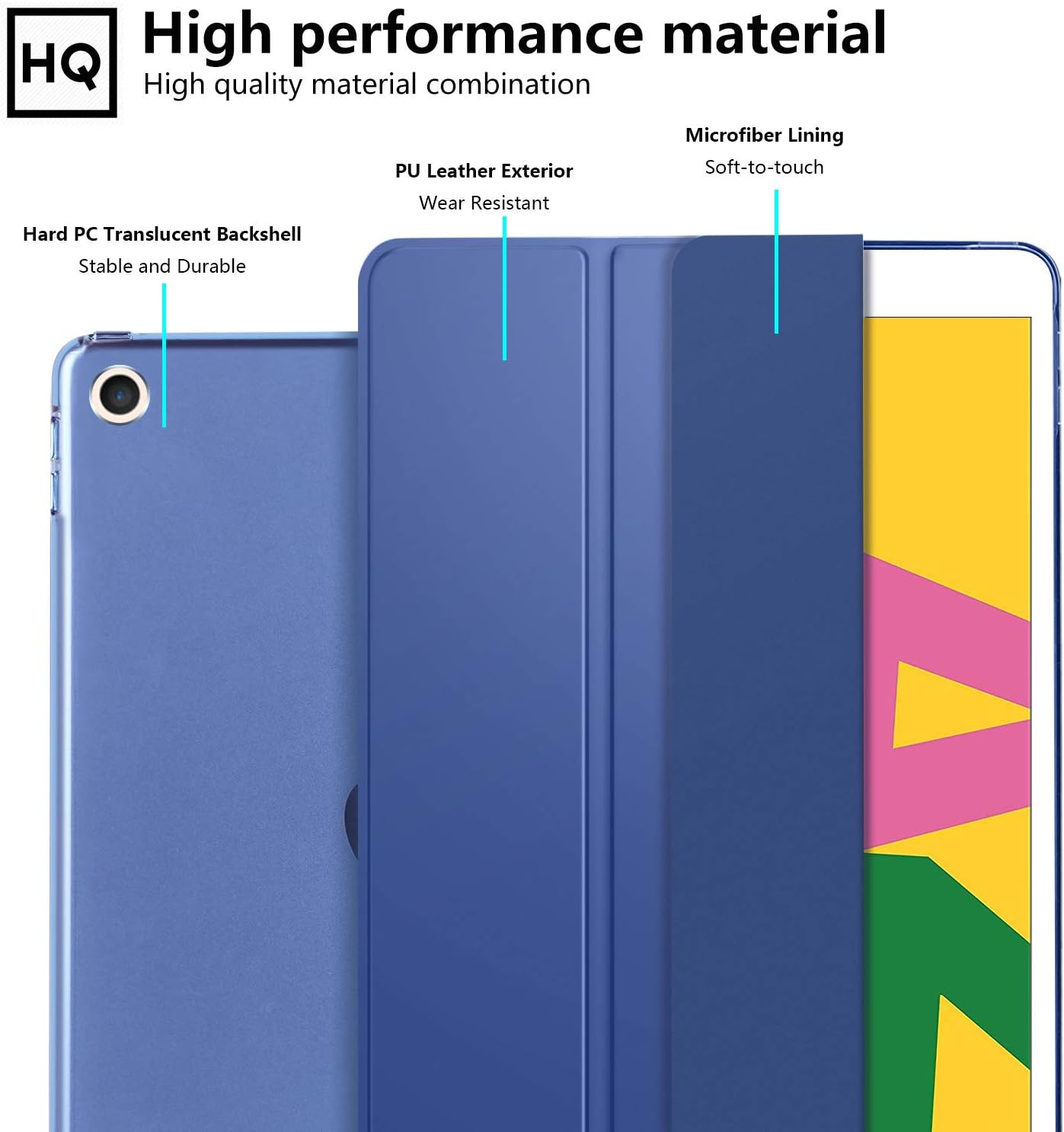 Ztotop Case for iPad 10.2" 9th/8th/7th Gen 2021/2020/2019, Slim Lightweight Smart Shell with Auto Wake/Sleep + Rugged Translucent Back Cover, Blue