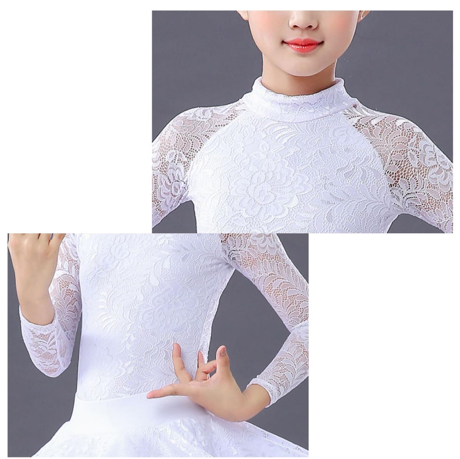 Costume da Spettacolo Teatrale per Ragazze con Body e Gonna per Bambini - Gonna da Ballo Plissettata Salsa Tango, Abito Diviso da Ballo Latino in Pizzo con Orlo Arricciato