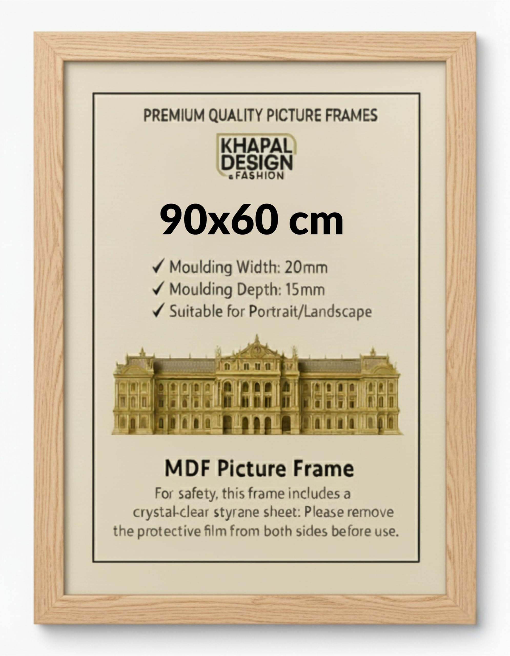 90x60 cm Picture Frame – MDF Photo Framet | Posters Prints Certificates Home Office Gallery Décor - (Pine)